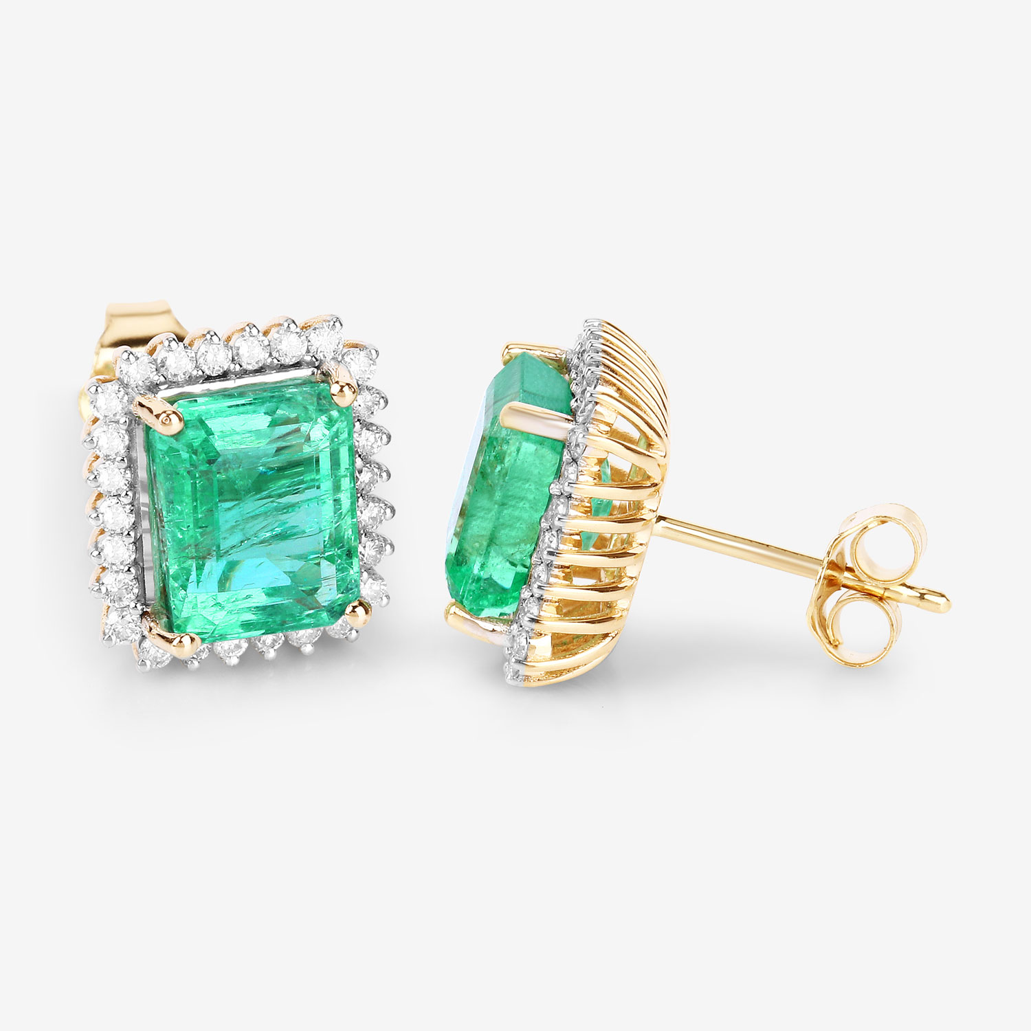 4.96 Carat Genuine Ethiopian Emerald and White Diamond 14K Yellow Gold Earrings
