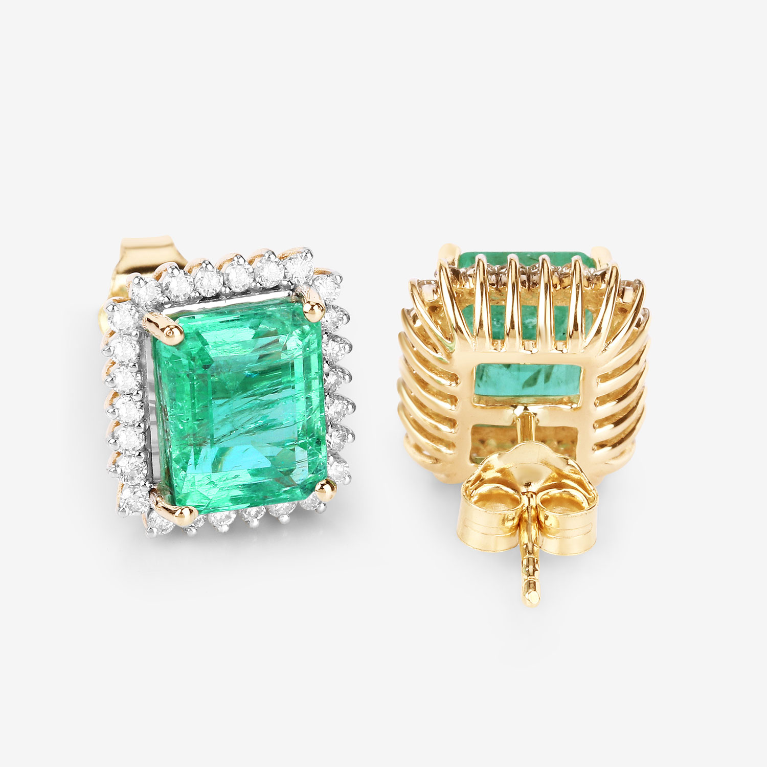4.96 Carat Genuine Ethiopian Emerald and White Diamond 14K Yellow Gold Earrings