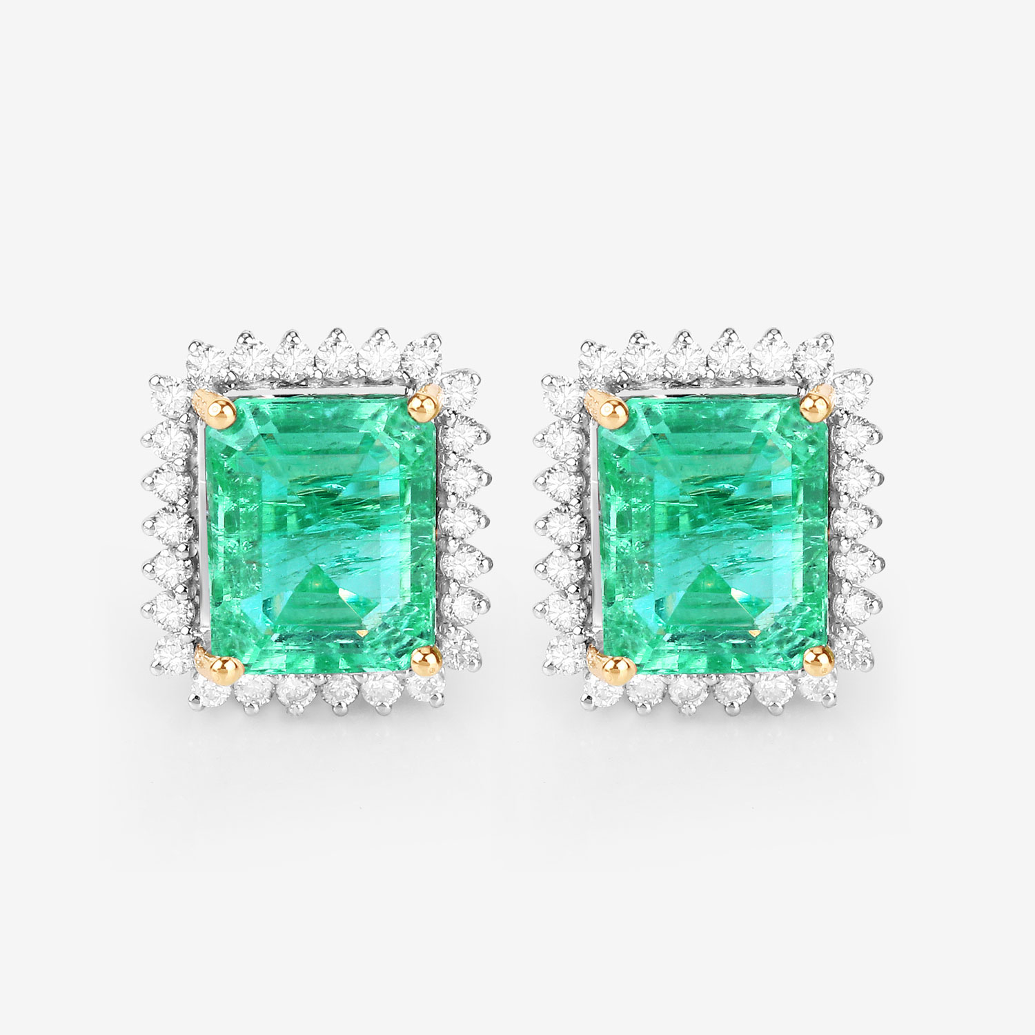 4.96 Carat Genuine Ethiopian Emerald and White Diamond 14K Yellow Gold Earrings