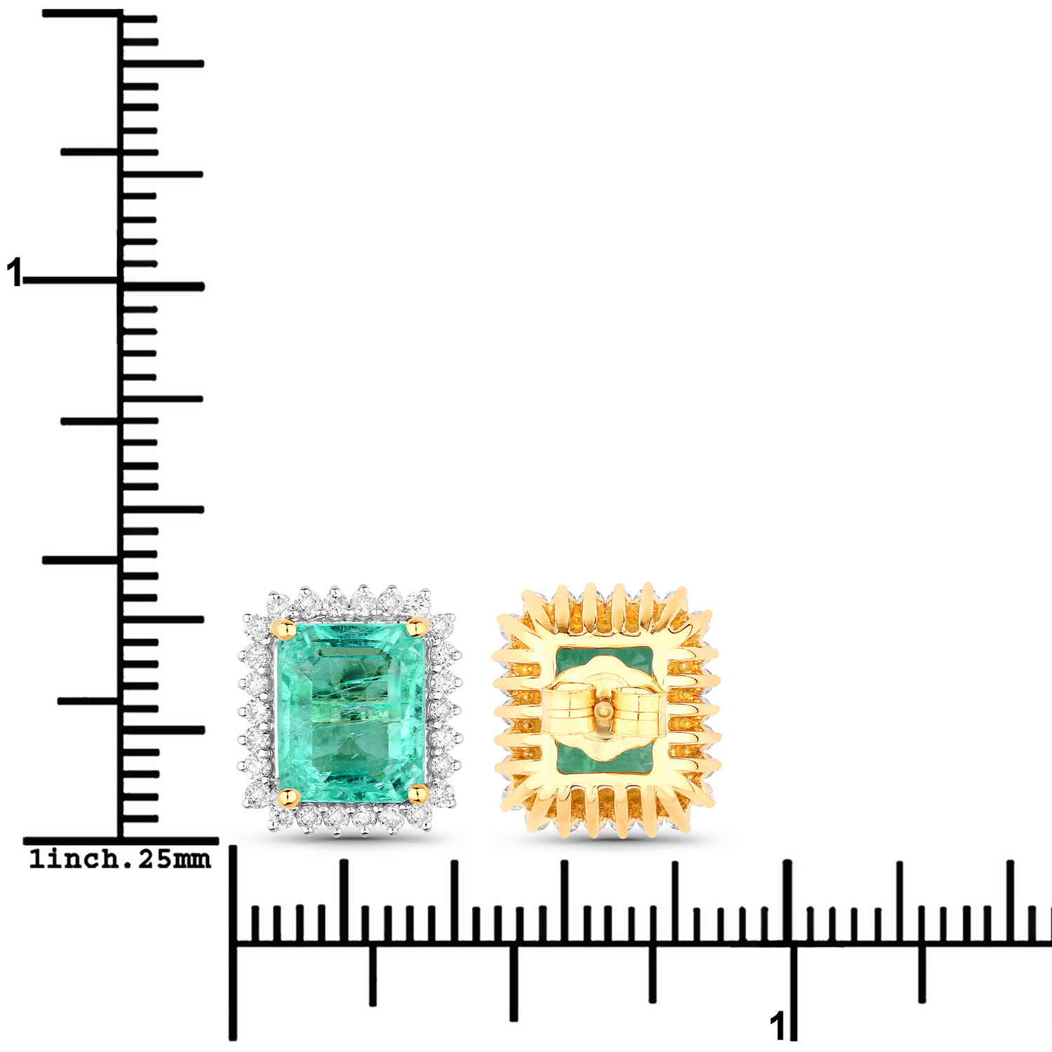 4.96 Carat Genuine Ethiopian Emerald and White Diamond 14K Yellow Gold Earrings