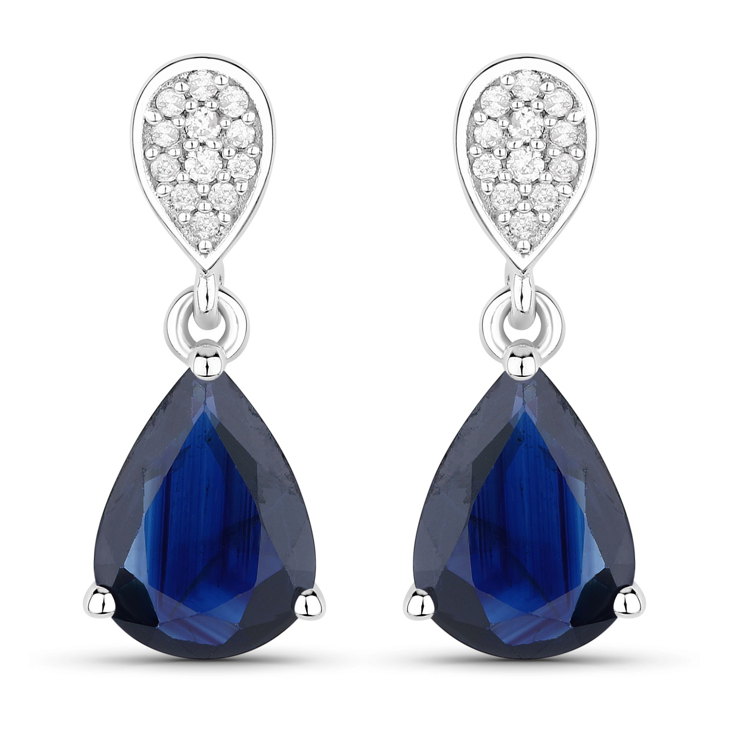 2.76 Carat Genuine Blue Sapphire and White Diamond 10K White Gold Earrings