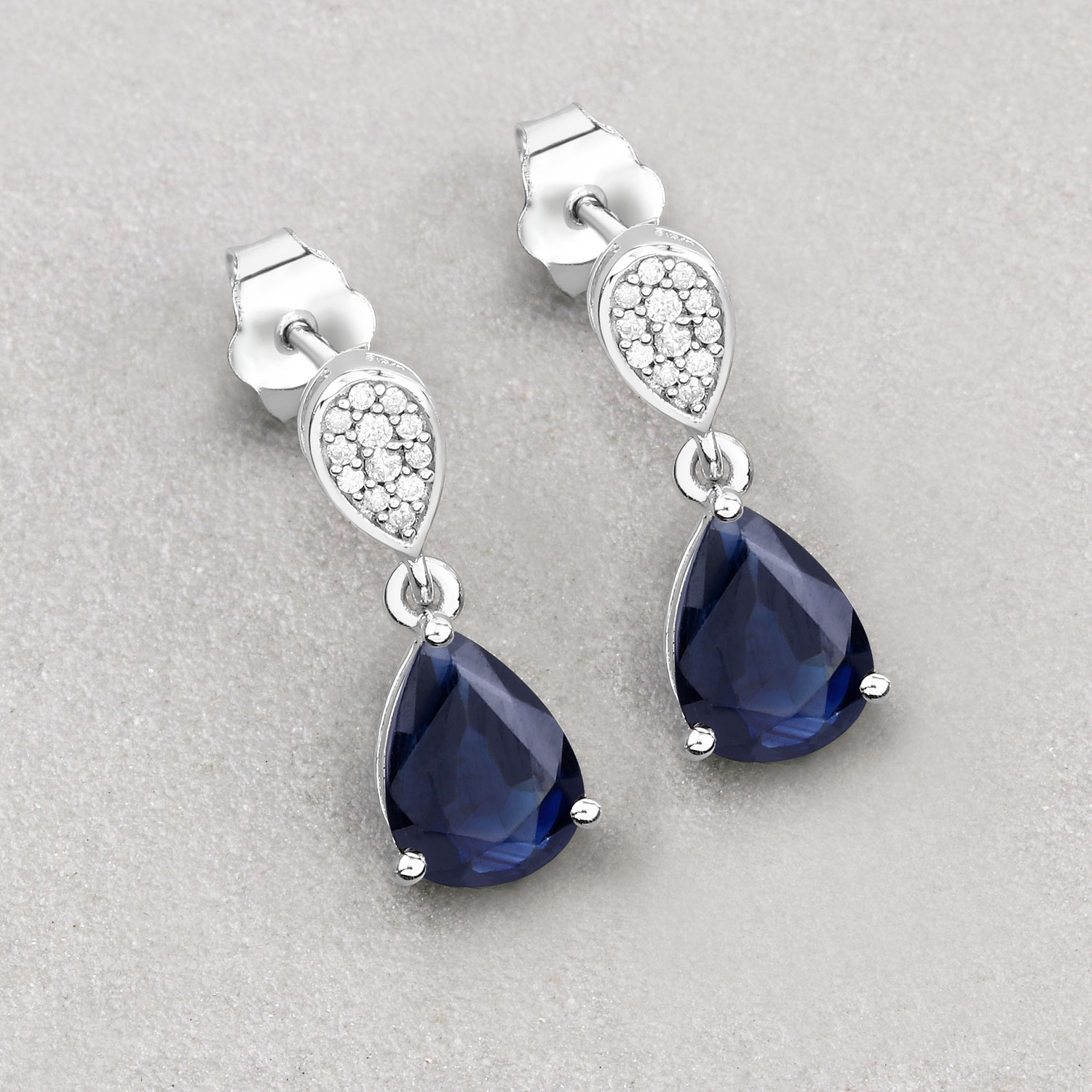 2.76 Carat Genuine Blue Sapphire and White Diamond 10K White Gold Earrings