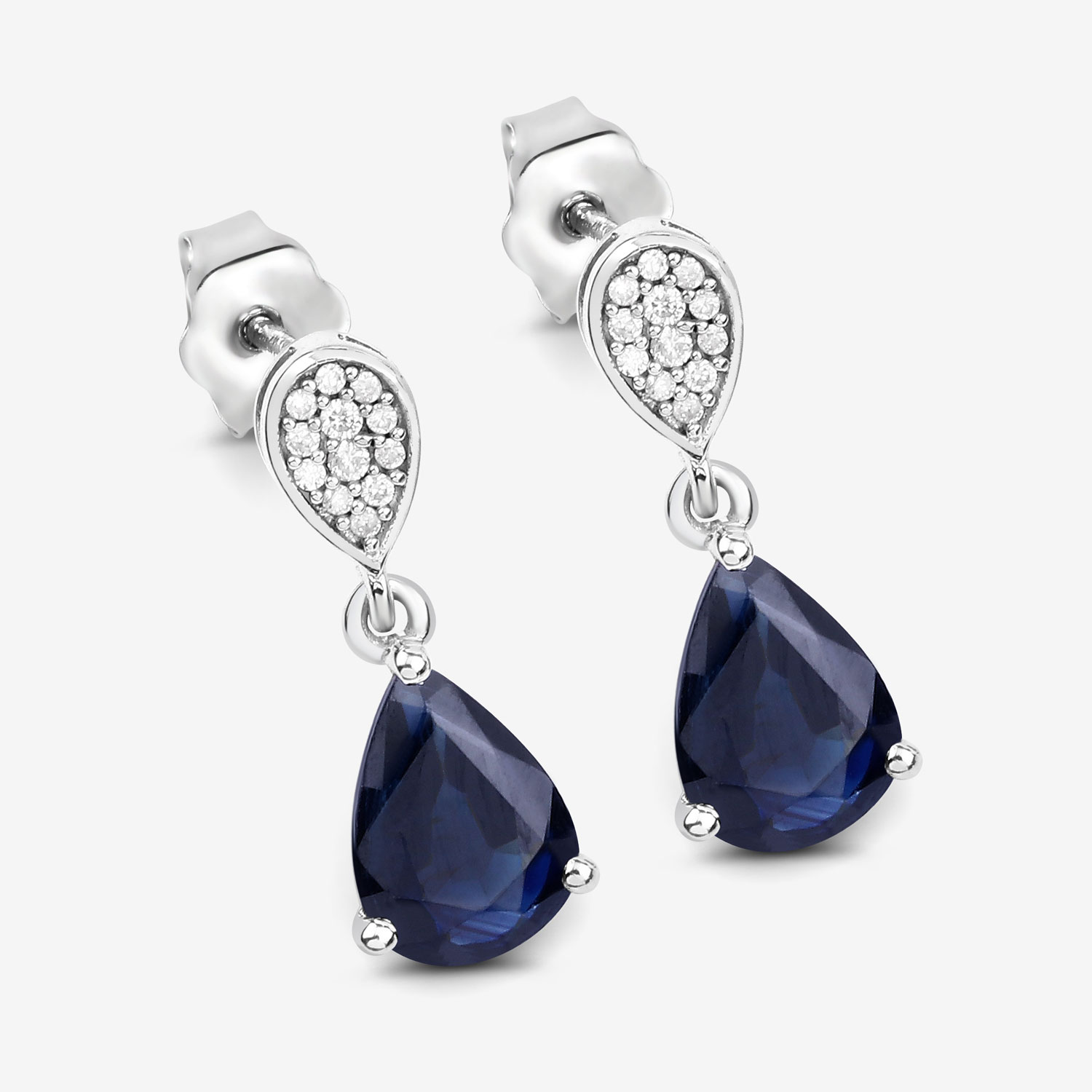 2.76 Carat Genuine Blue Sapphire and White Diamond 10K White Gold Earrings