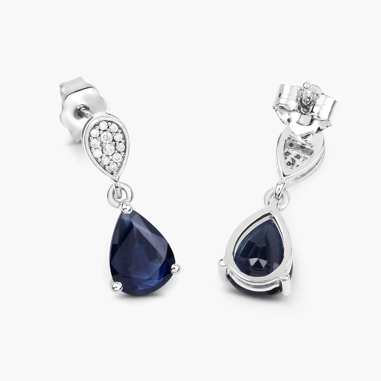 2.76 Carat Genuine Blue Sapphire and White Diamond 10K White Gold Earrings