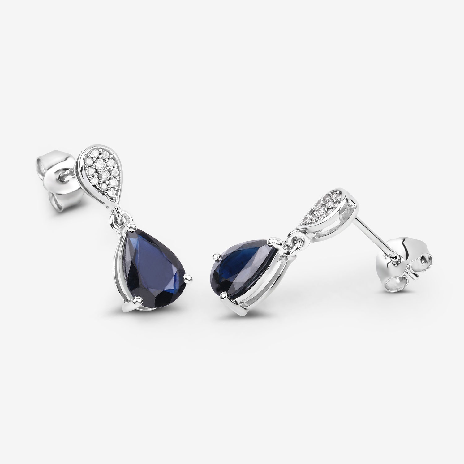 2.76 Carat Genuine Blue Sapphire and White Diamond 10K White Gold Earrings