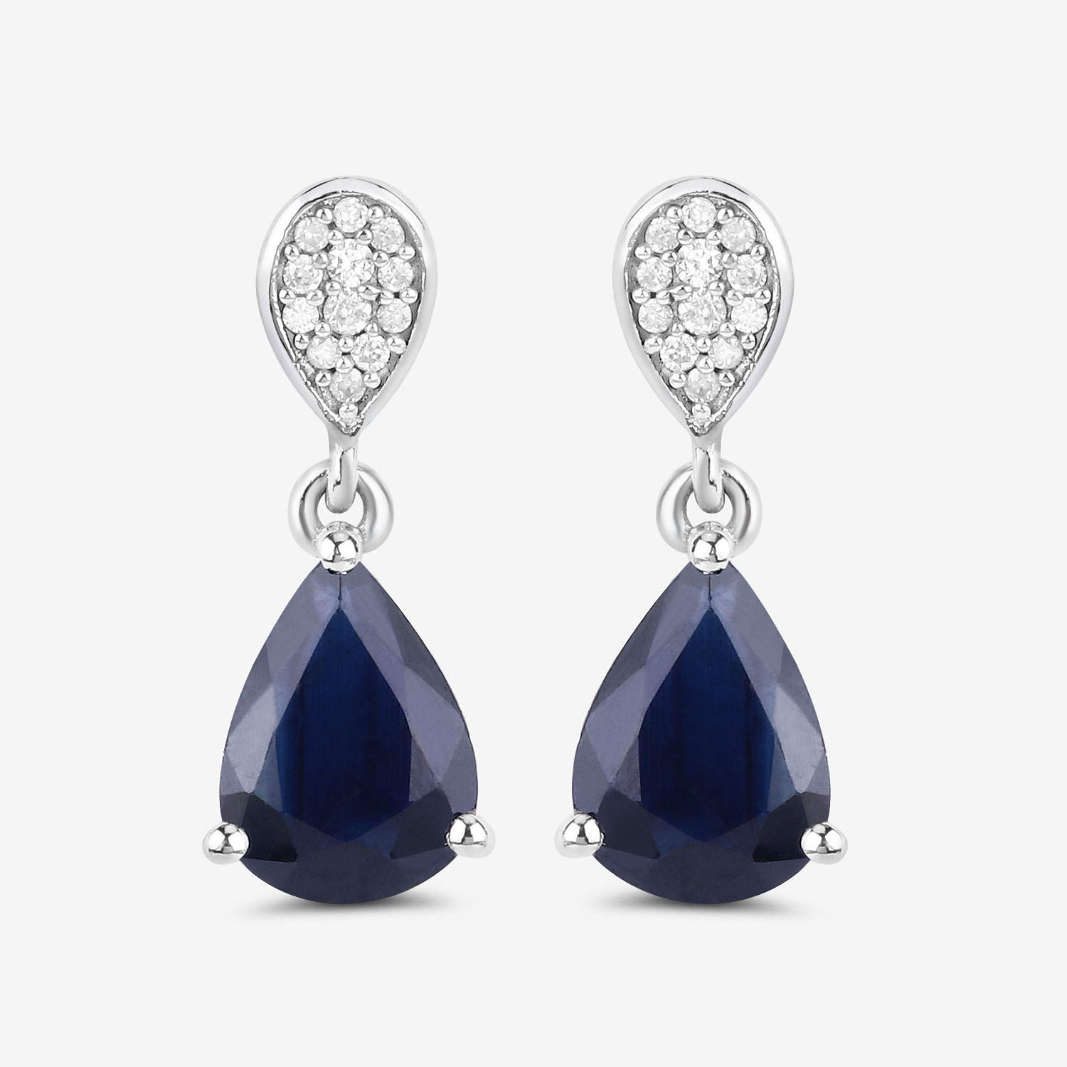 2.76 Carat Genuine Blue Sapphire and White Diamond 10K White Gold Earrings