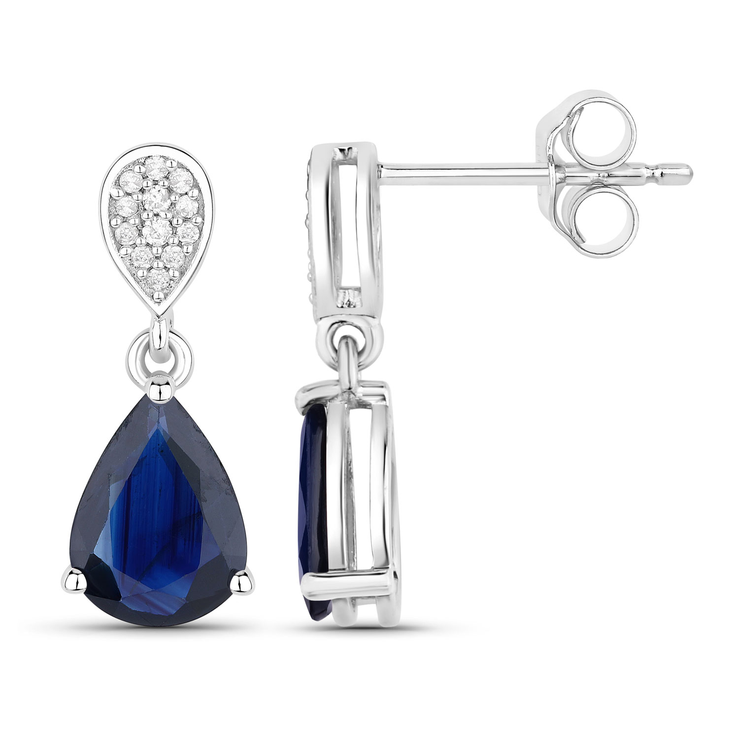 2.76 Carat Genuine Blue Sapphire and White Diamond 10K White Gold Earrings