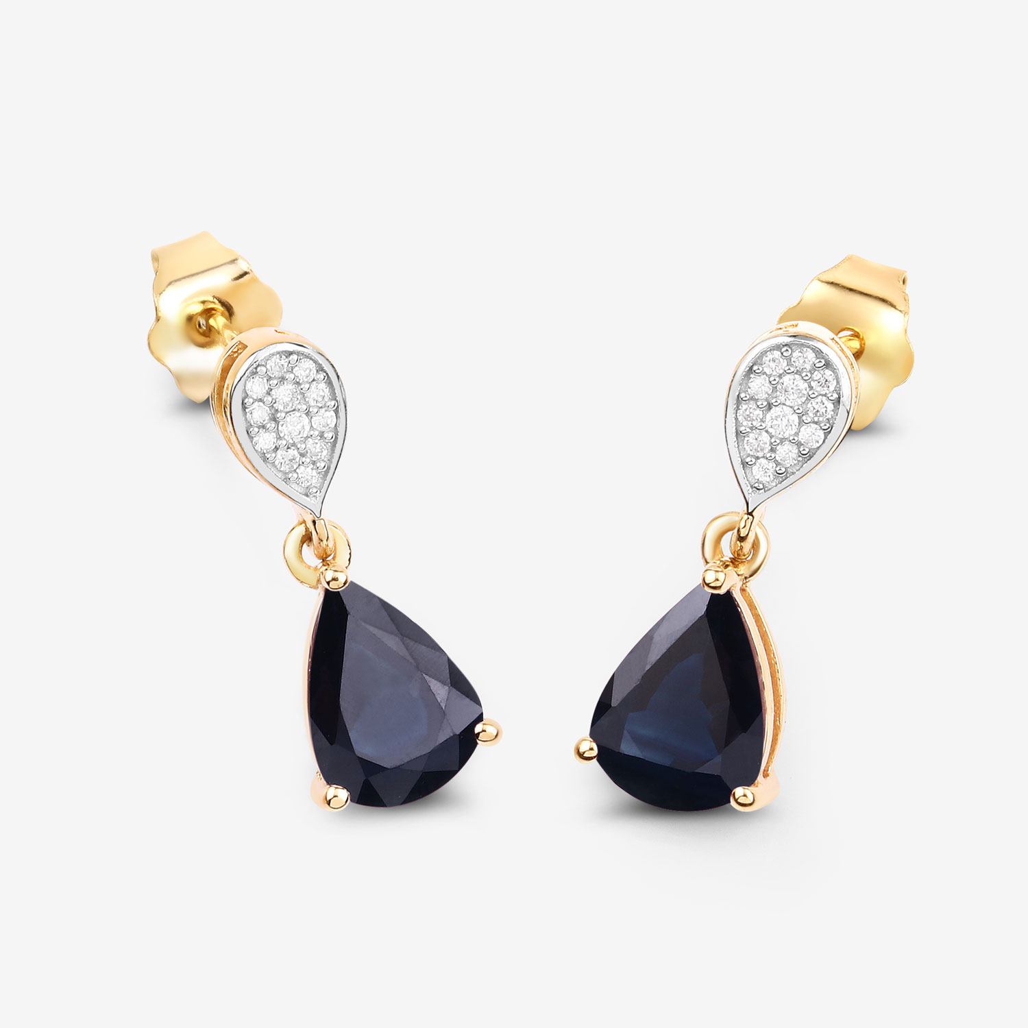 2.76 Carat Genuine Blue Sapphire and White Diamond 10K Yellow Gold Earrings