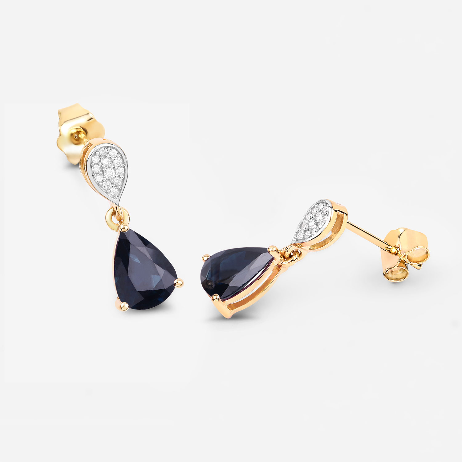 2.76 Carat Genuine Blue Sapphire and White Diamond 10K Yellow Gold Earrings