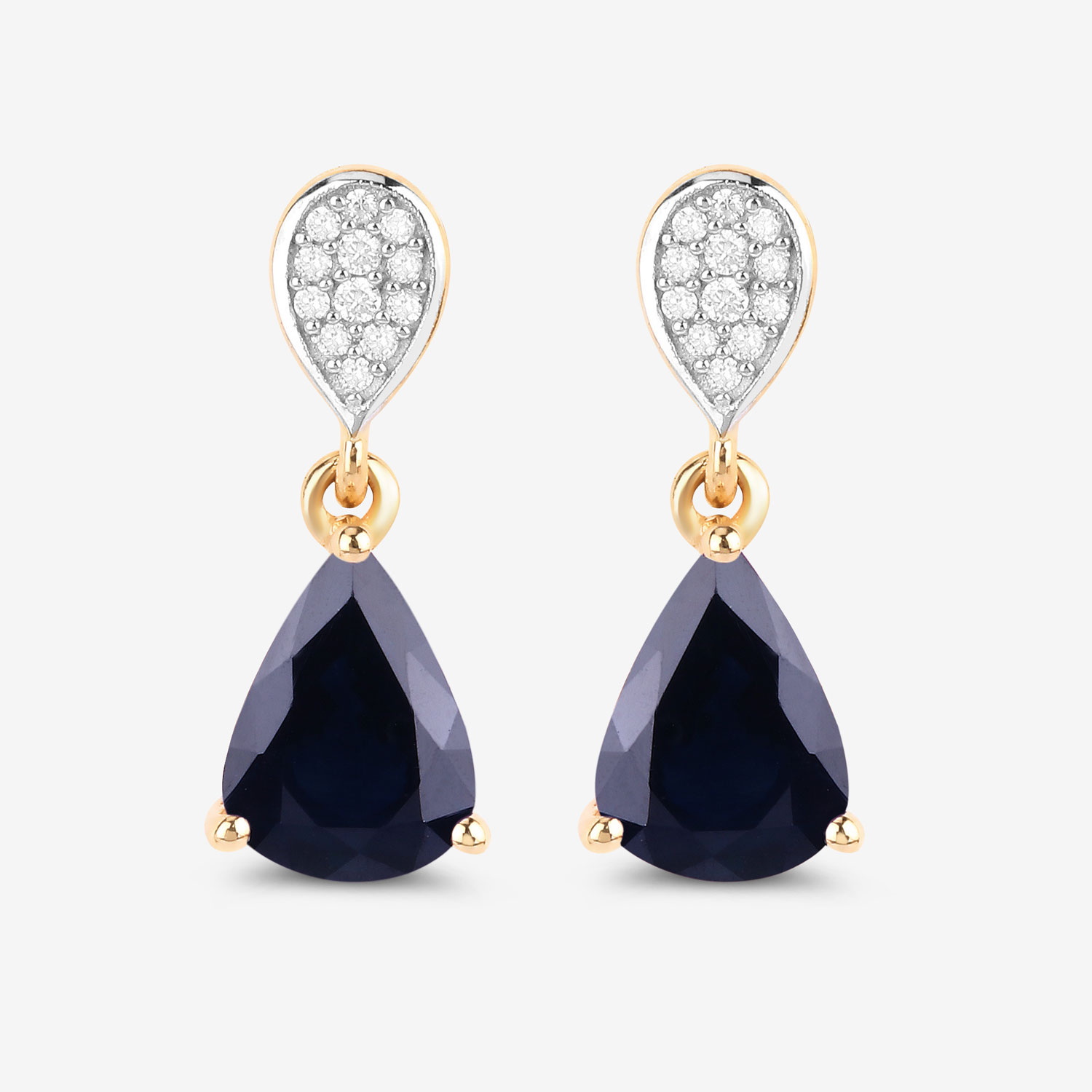 2.76 Carat Genuine Blue Sapphire and White Diamond 10K Yellow Gold Earrings