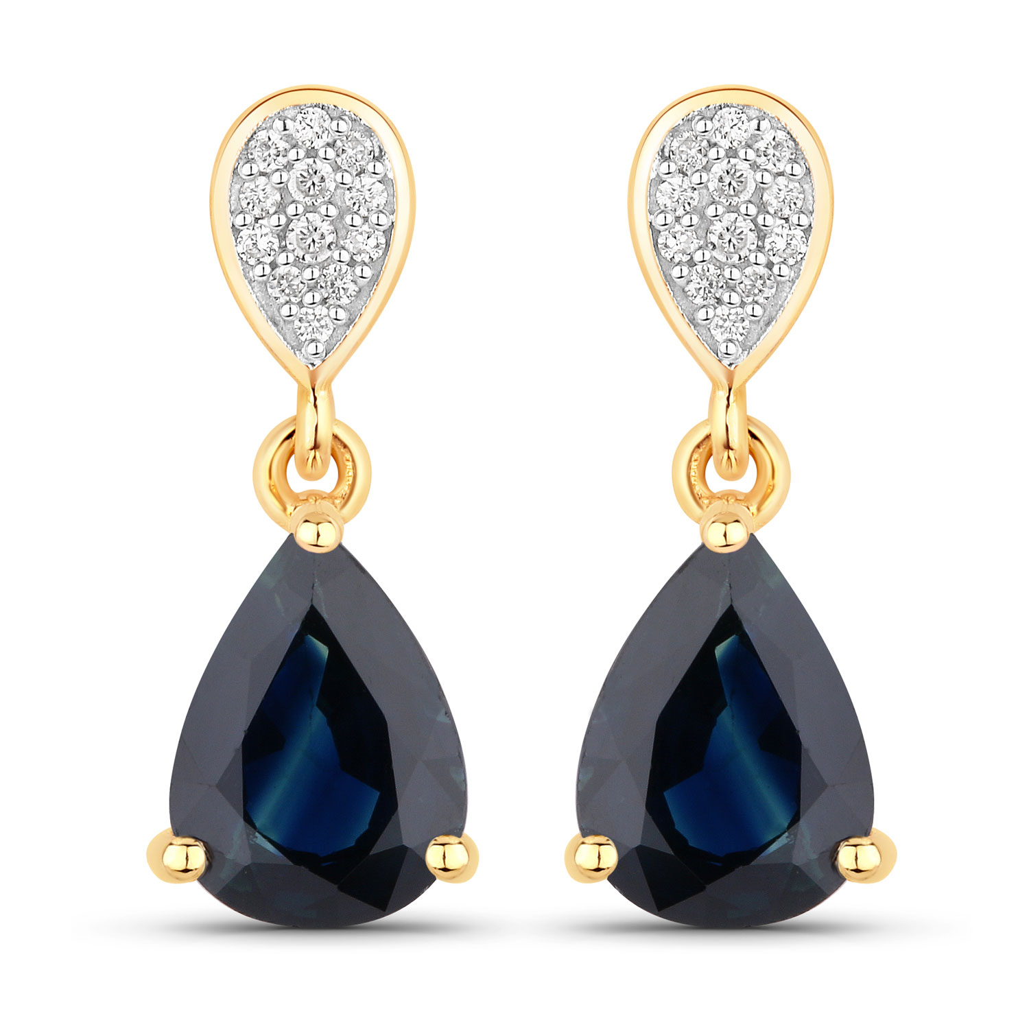 2.76 Carat Genuine Blue Sapphire and White Diamond 14K Yellow Gold Earrings