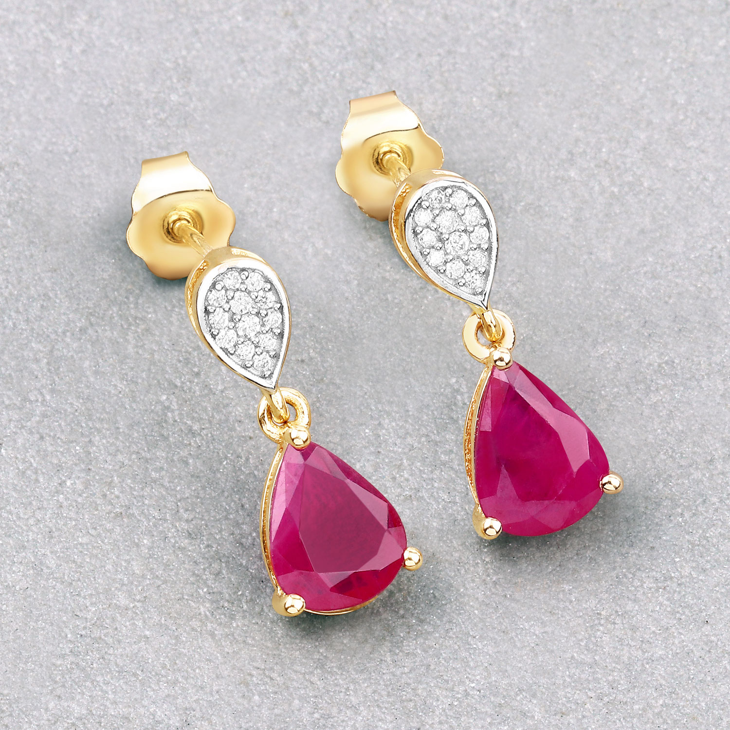 2.46 Carat Genuine Ruby and White Diamond 10K Yellow Gold Earrings