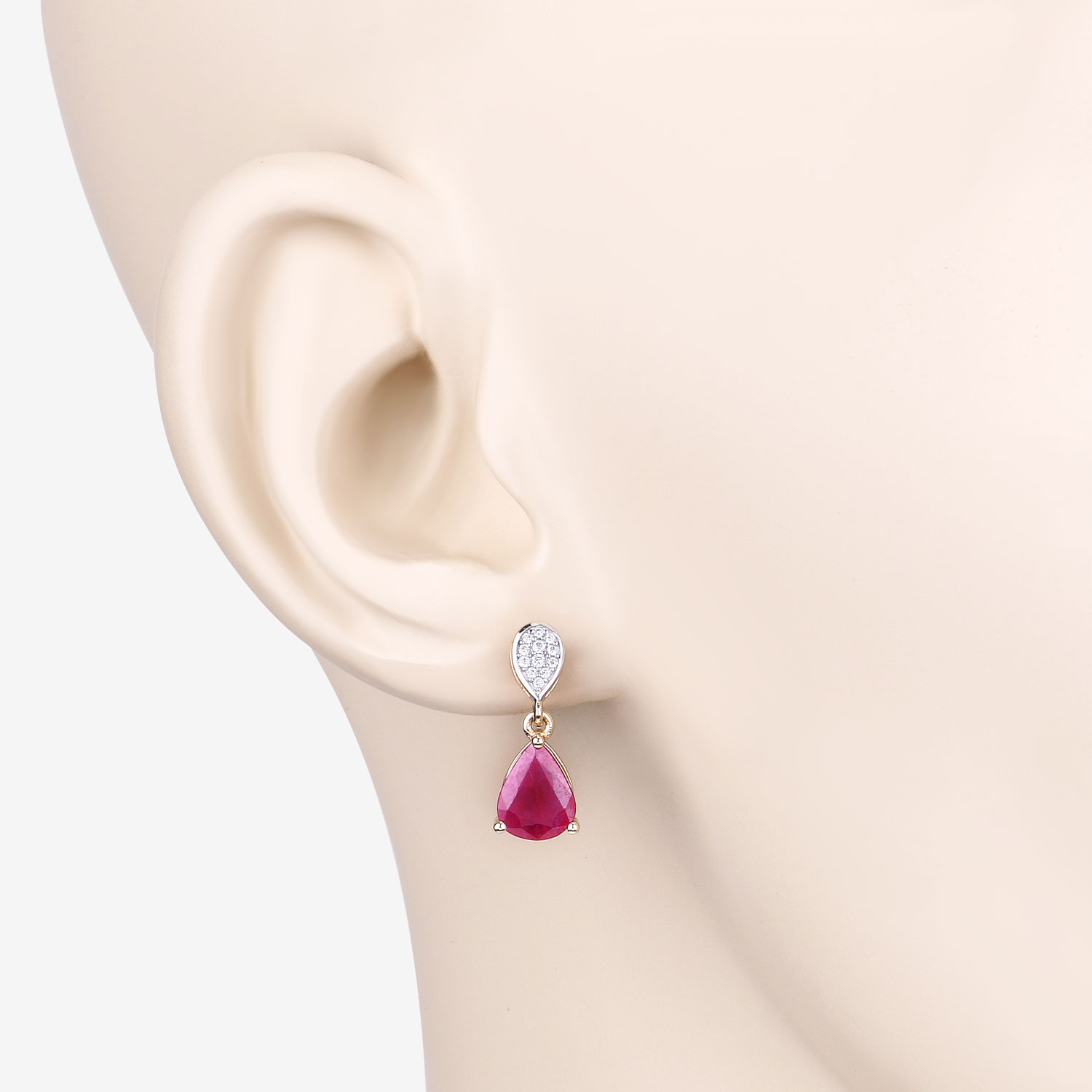 2.46 Carat Genuine Ruby and White Diamond 10K Yellow Gold Earrings