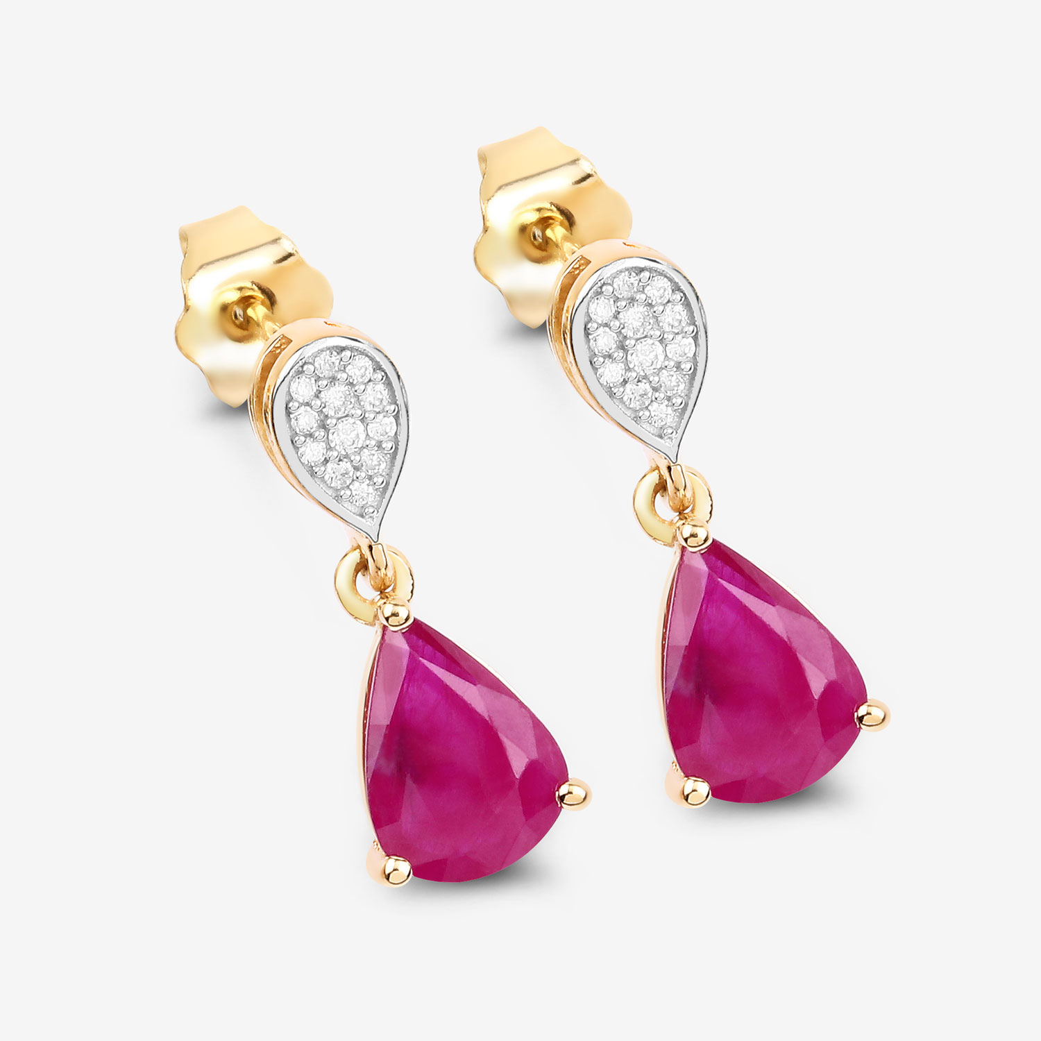 2.46 Carat Genuine Ruby and White Diamond 10K Yellow Gold Earrings