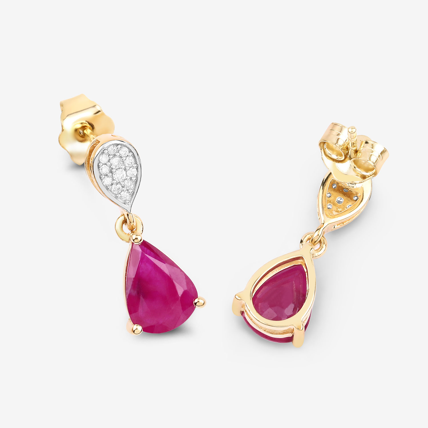 2.46 Carat Genuine Ruby and White Diamond 10K Yellow Gold Earrings