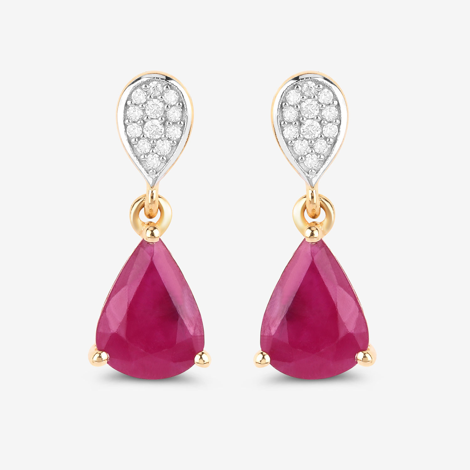 2.46 Carat Genuine Ruby and White Diamond 10K Yellow Gold Earrings