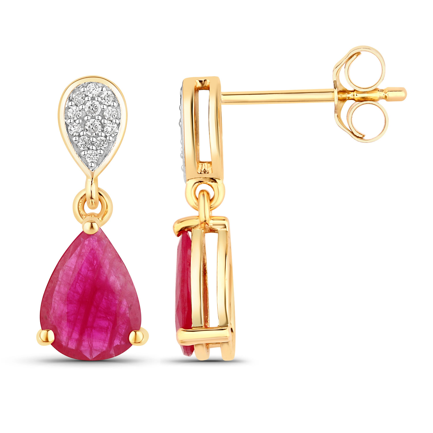2.46 Carat Genuine Ruby and White Diamond 10K Yellow Gold Earrings