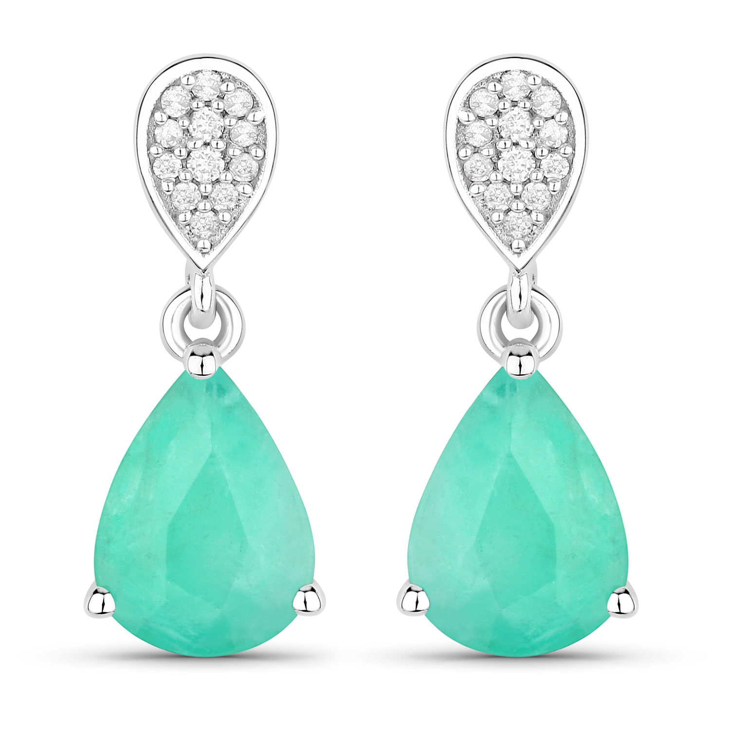 2.28 Carat Genuine Zambian Emerald and White Diamond 10K White Gold Earrings