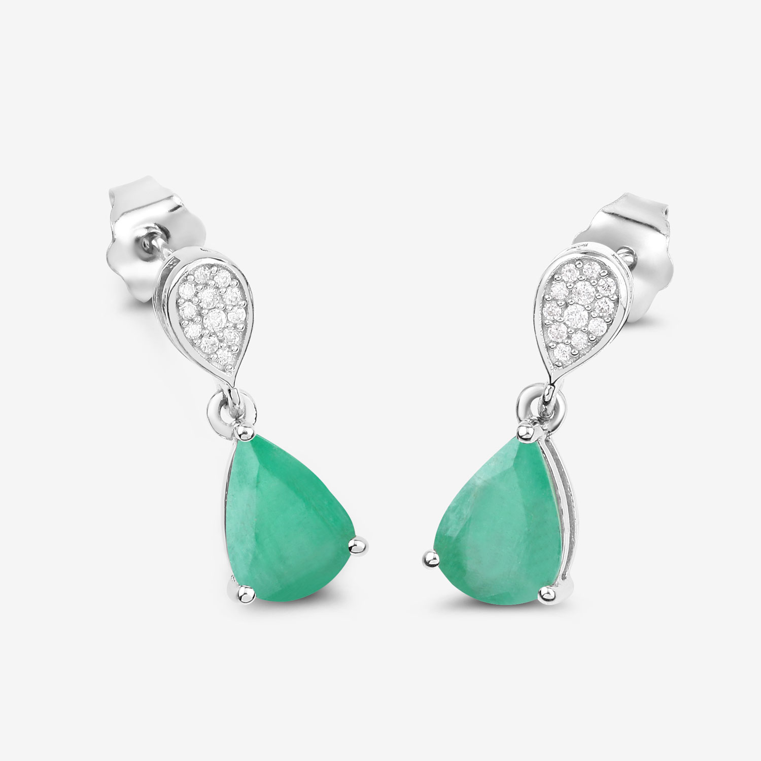 2.28 Carat Genuine Zambian Emerald and White Diamond 10K White Gold Earrings