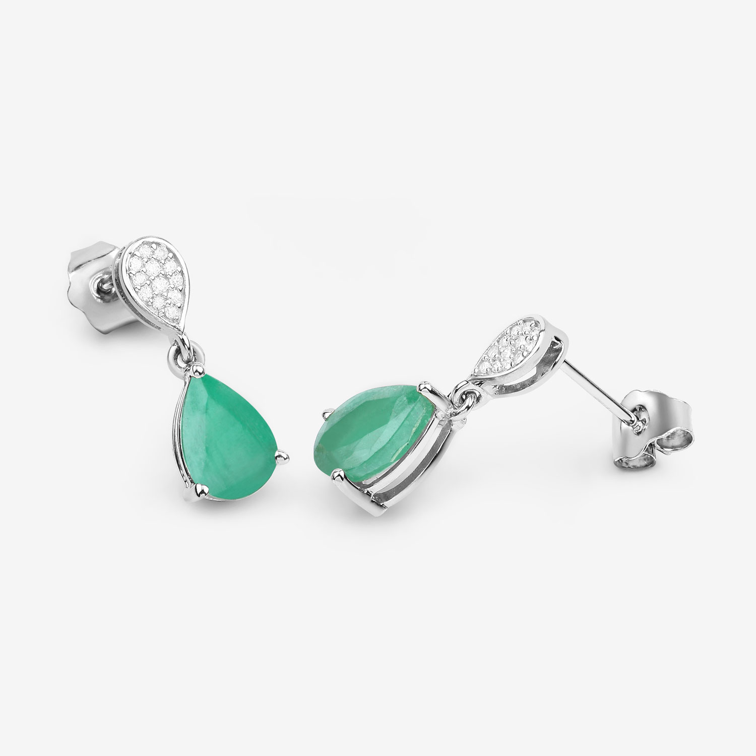 2.28 Carat Genuine Zambian Emerald and White Diamond 10K White Gold Earrings