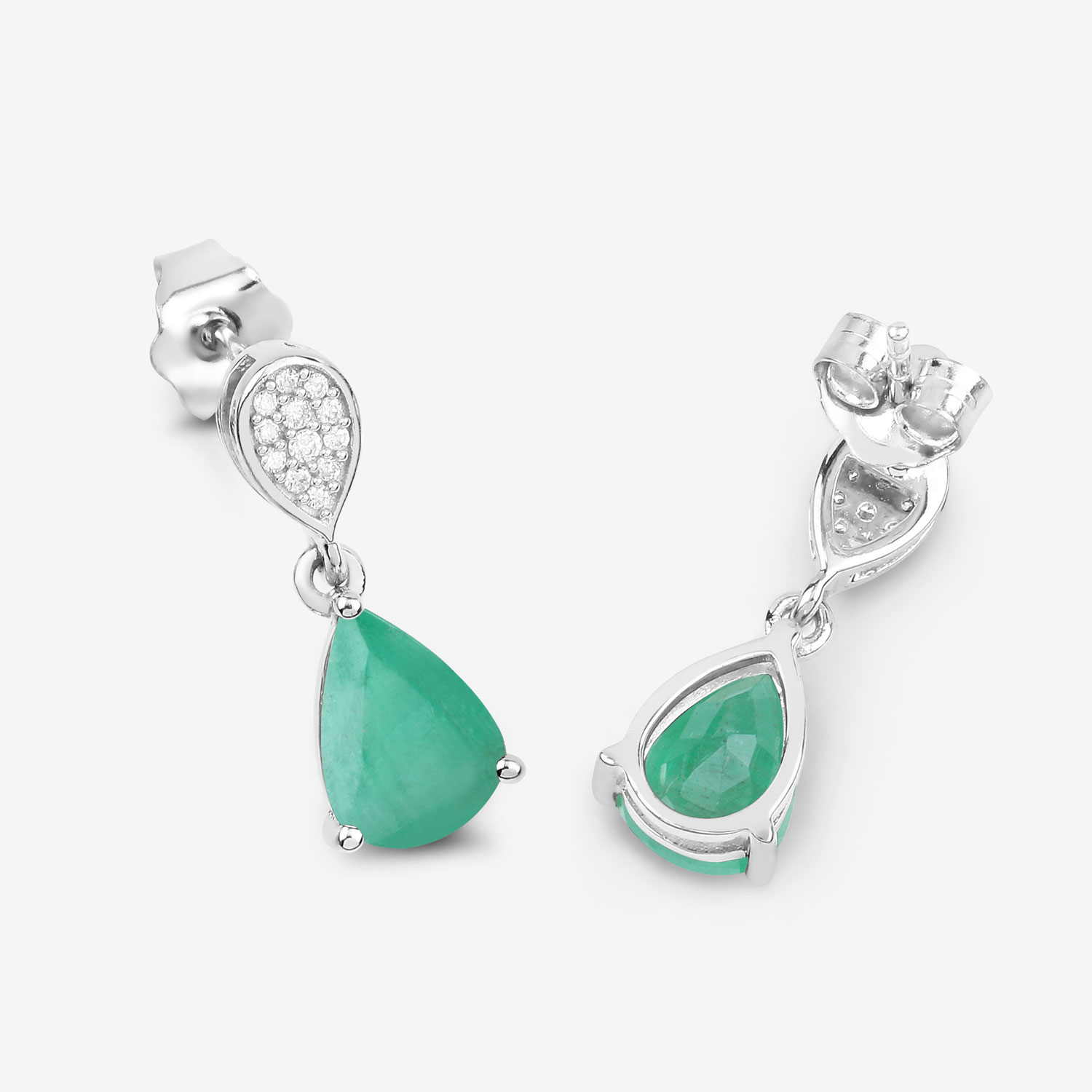 2.28 Carat Genuine Zambian Emerald and White Diamond 10K White Gold Earrings