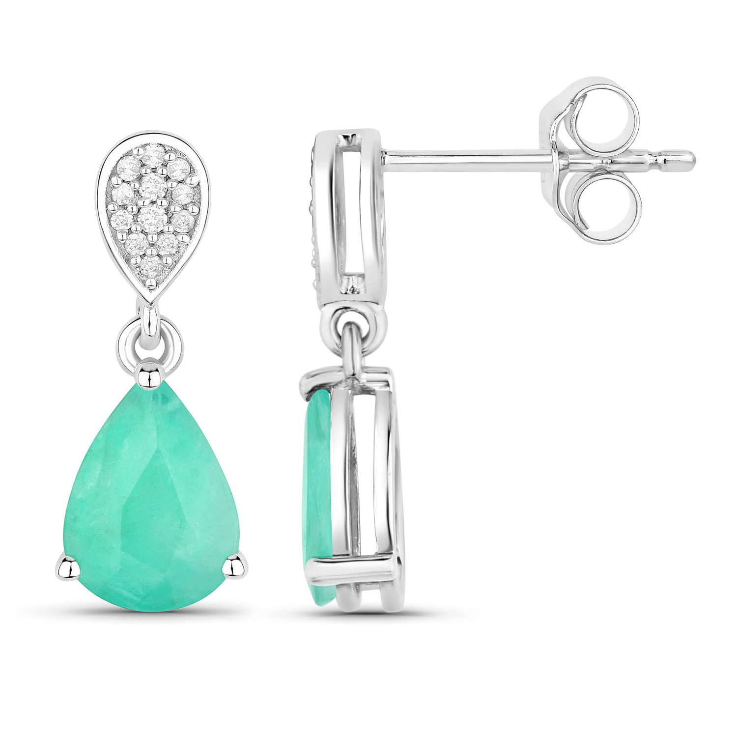 2.28 Carat Genuine Zambian Emerald and White Diamond 10K White Gold Earrings