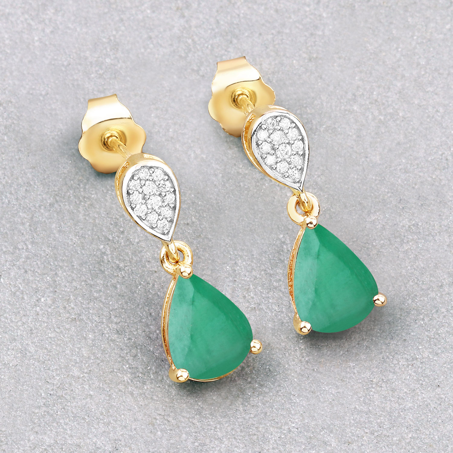 2.28 Carat Genuine Zambian Emerald and White Diamond 10K Yellow Gold Earrings