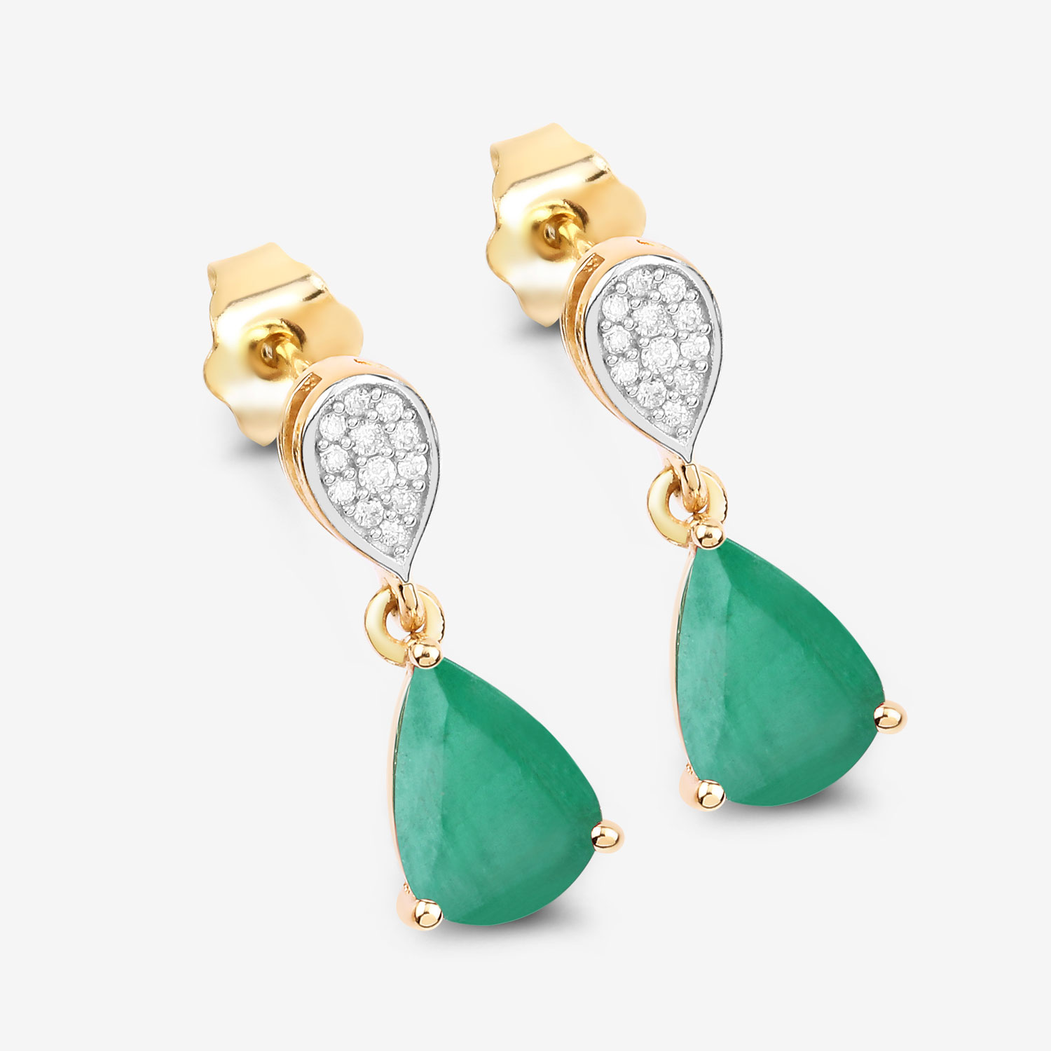 2.28 Carat Genuine Zambian Emerald and White Diamond 10K Yellow Gold Earrings