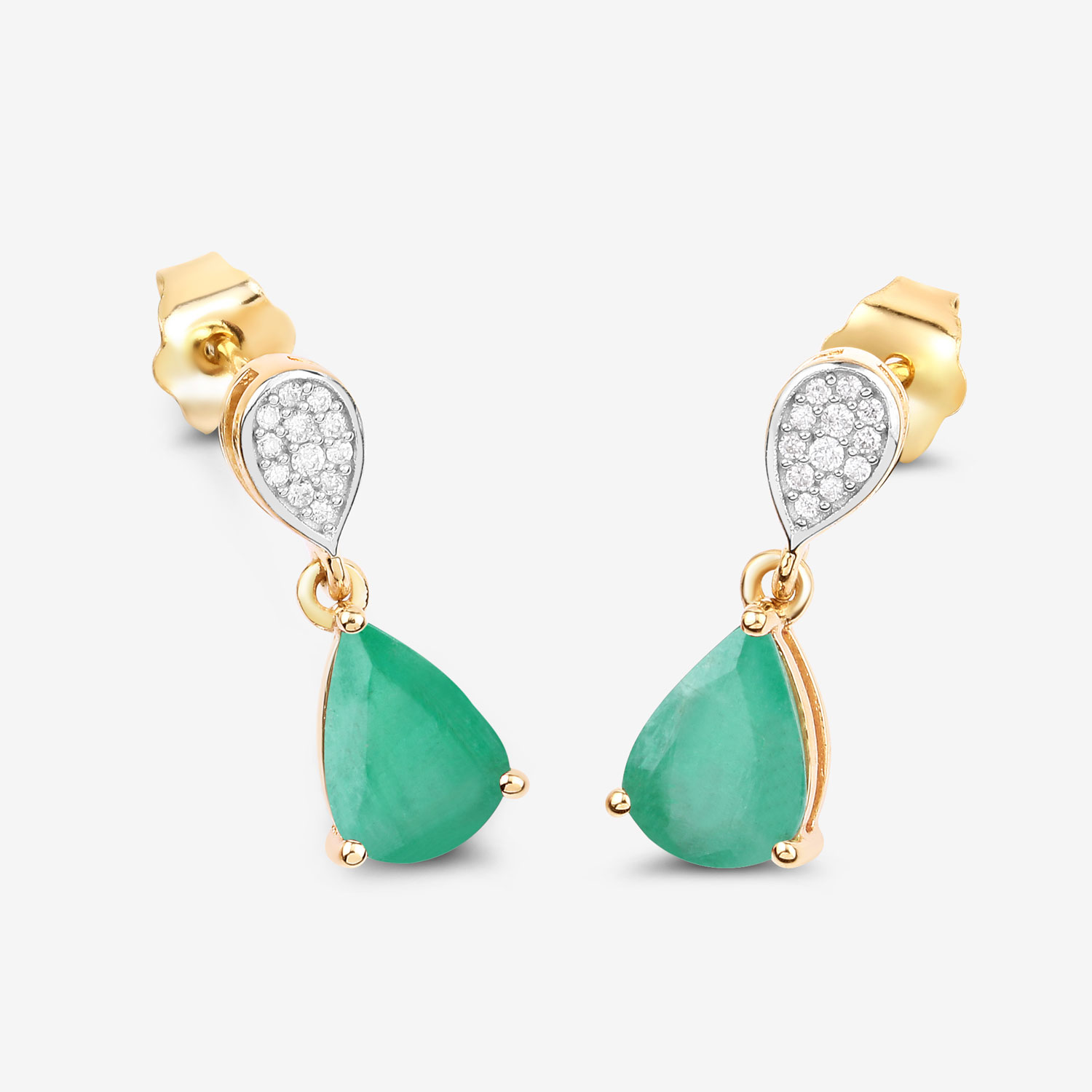 2.28 Carat Genuine Zambian Emerald and White Diamond 10K Yellow Gold Earrings