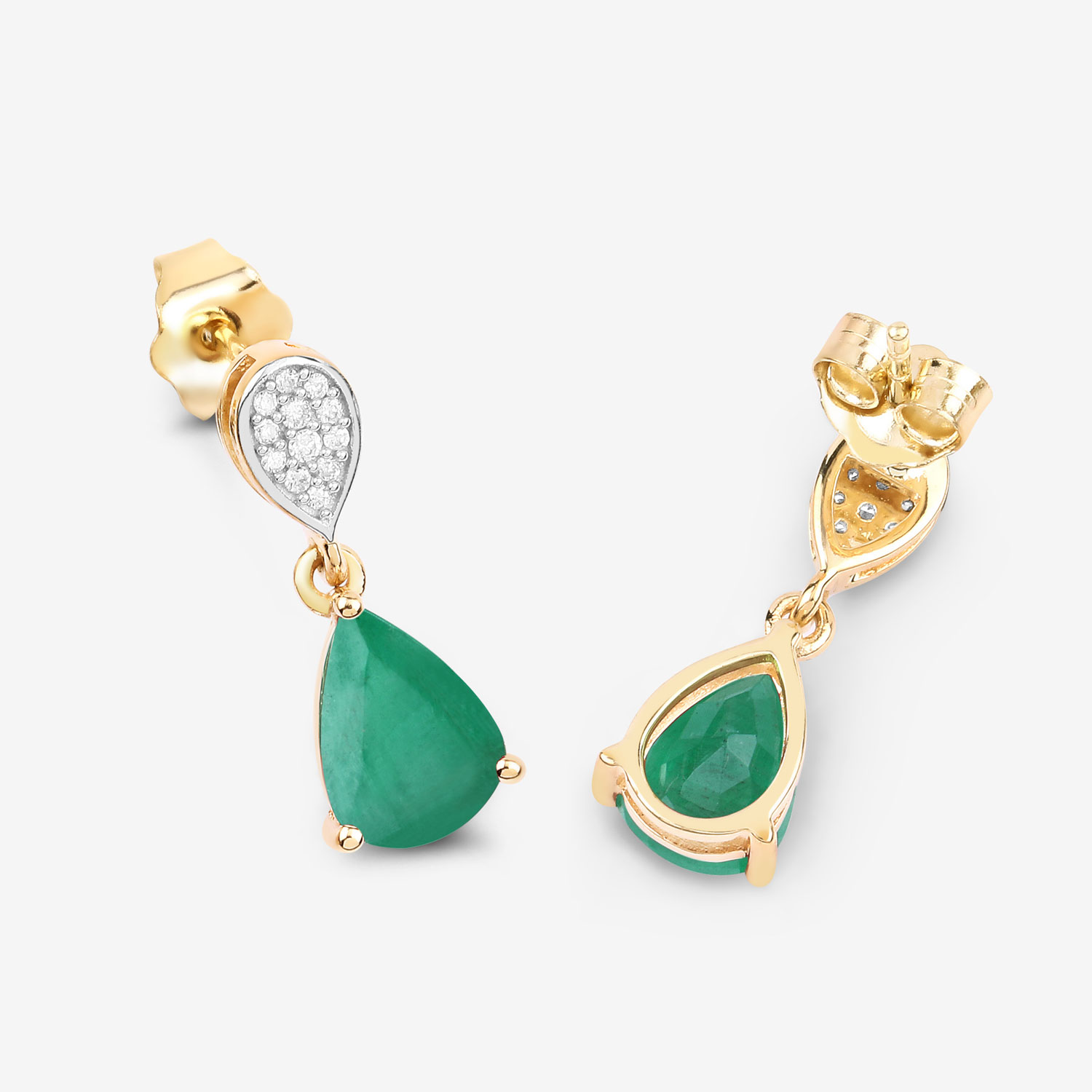 2.28 Carat Genuine Zambian Emerald and White Diamond 10K Yellow Gold Earrings