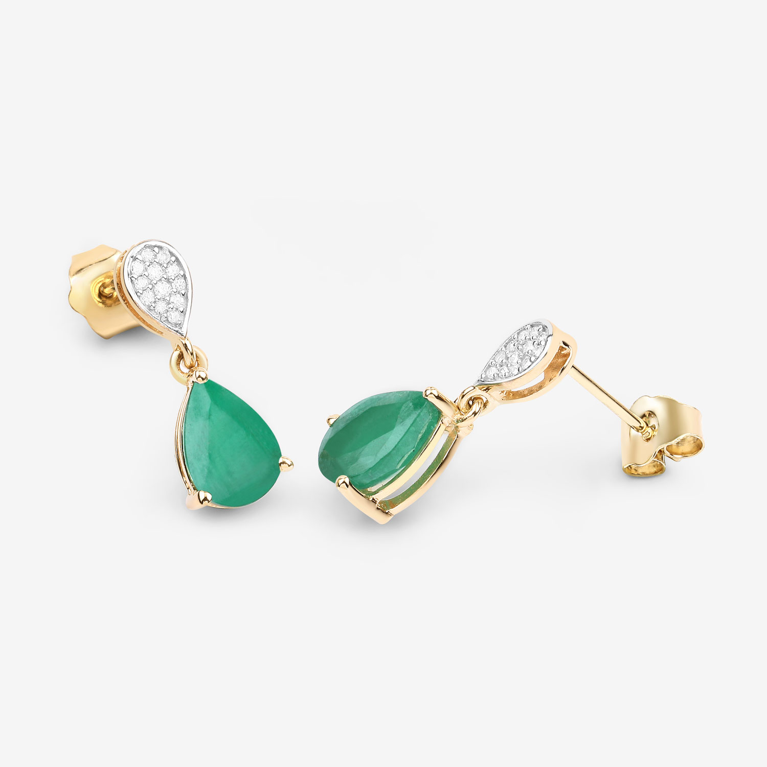 2.28 Carat Genuine Zambian Emerald and White Diamond 10K Yellow Gold Earrings
