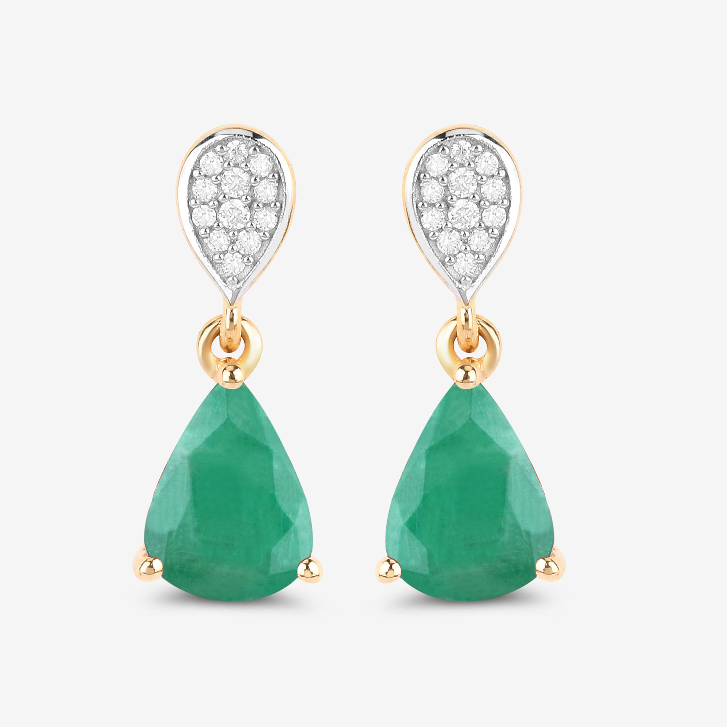 2.28 Carat Genuine Zambian Emerald and White Diamond 10K Yellow Gold Earrings