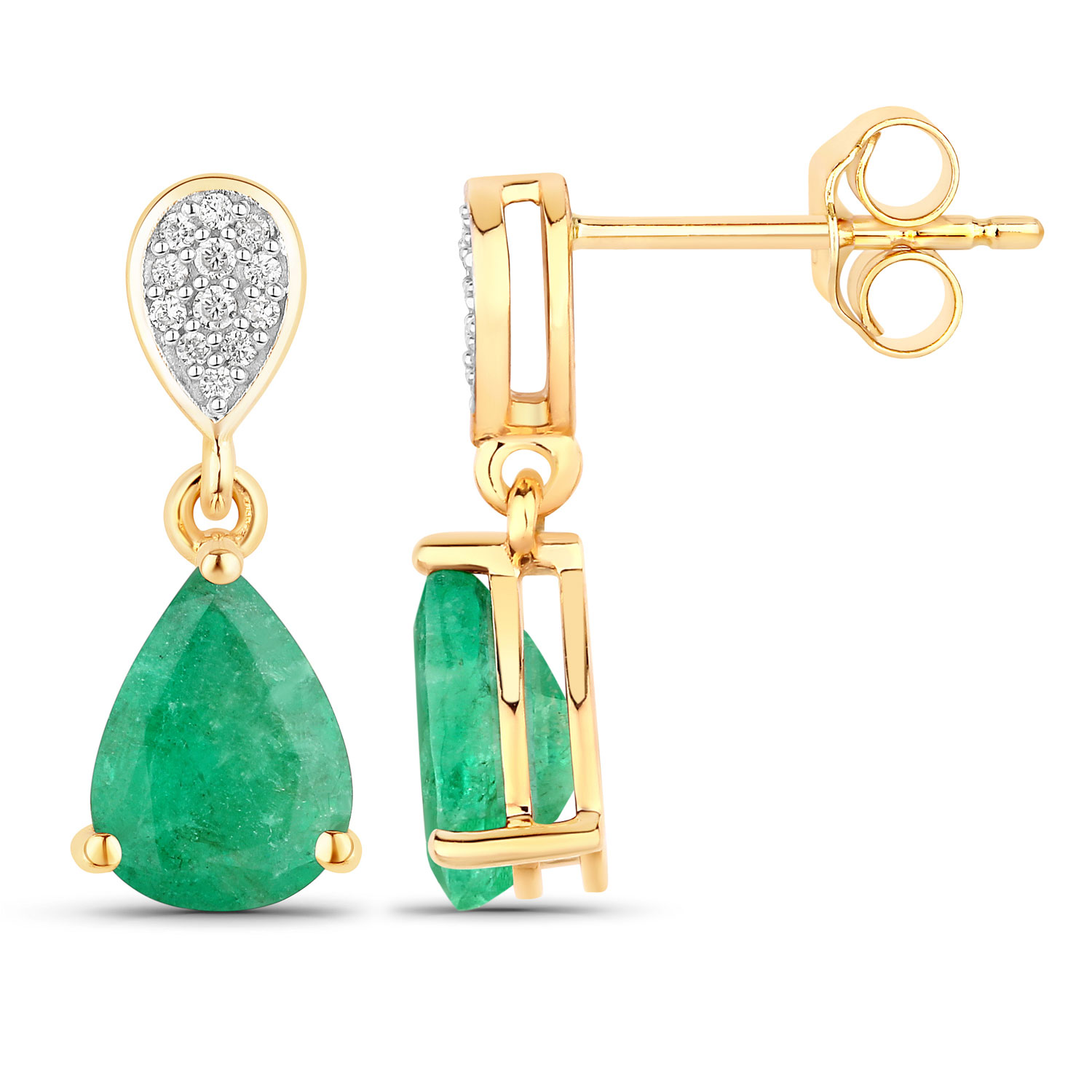 2.28 Carat Genuine Zambian Emerald and White Diamond 10K Yellow Gold Earrings