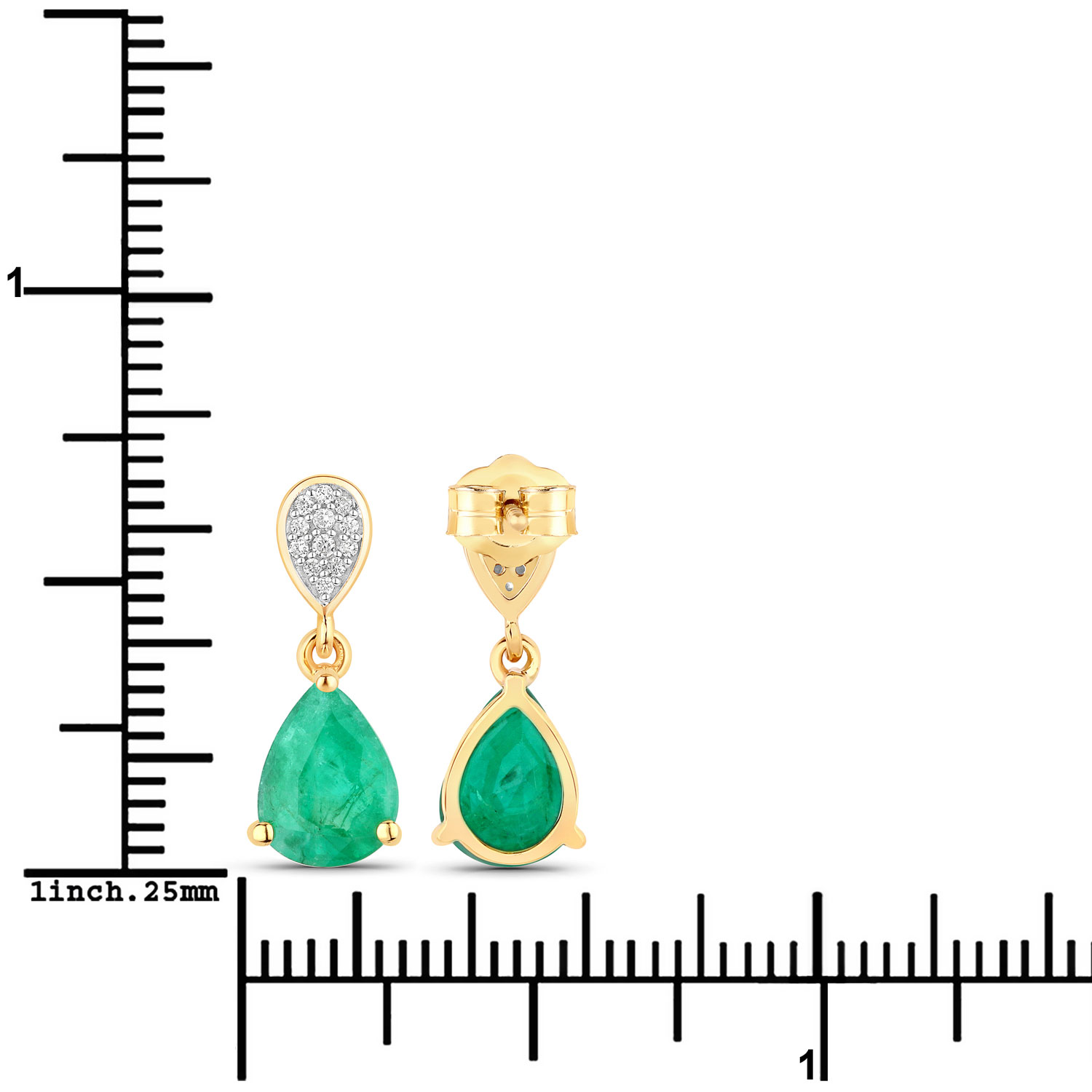 2.28 Carat Genuine Zambian Emerald and White Diamond 14K Yellow Gold Earrings