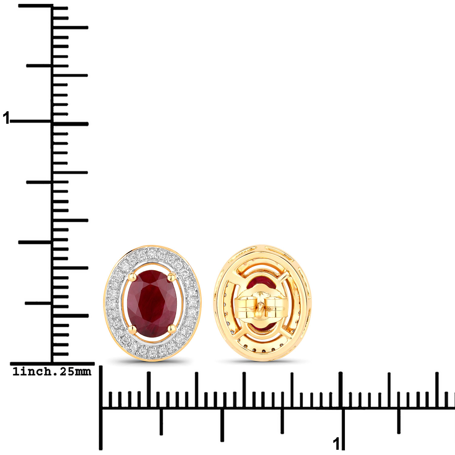 14K Yellow Gold Earrings 1.92 Carat Ruby Oval Cut with White Diamond 0.2ct (Vault_Q) - Image 3