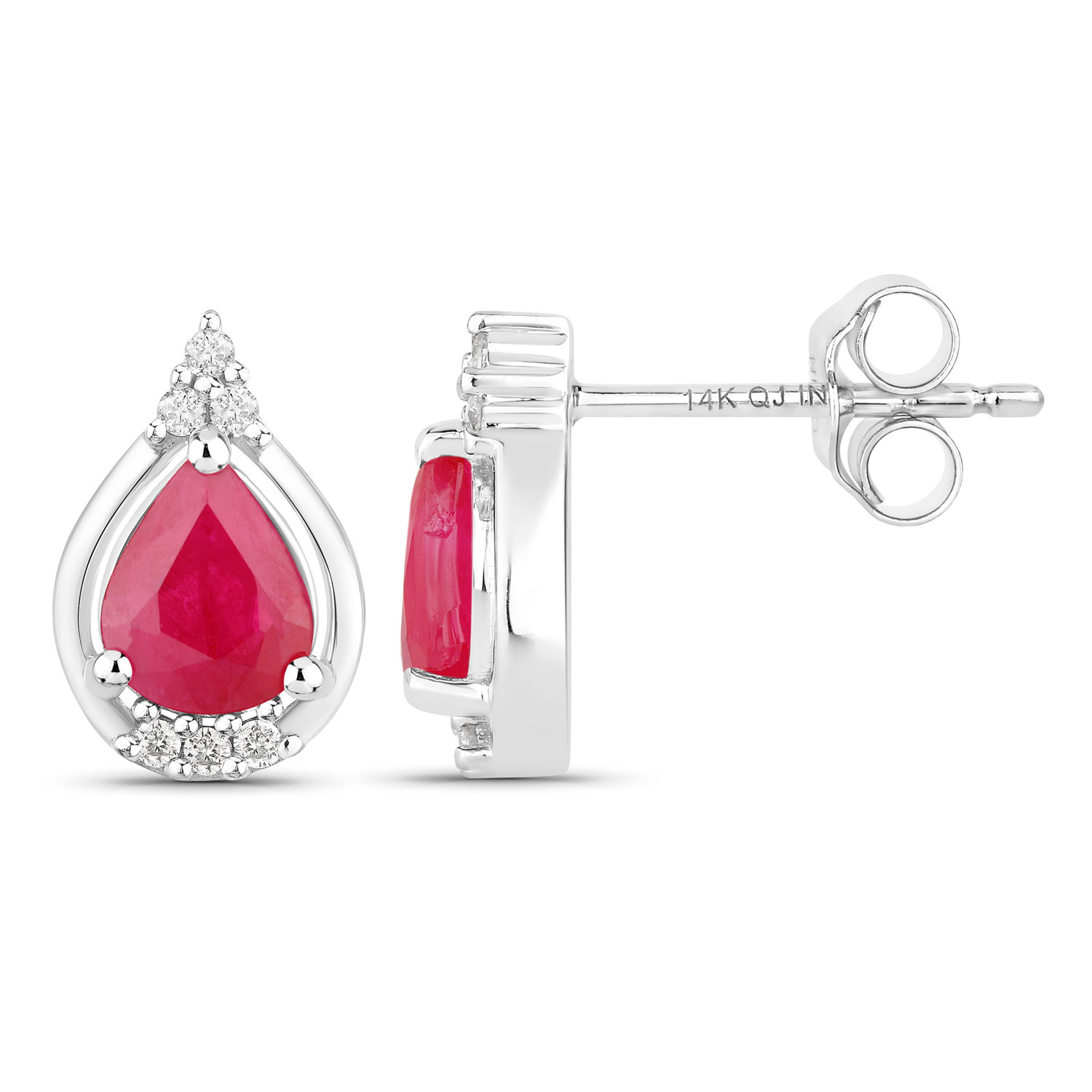 1.36 Carat Genuine Ruby and White Diamond 14K White Gold Earrings