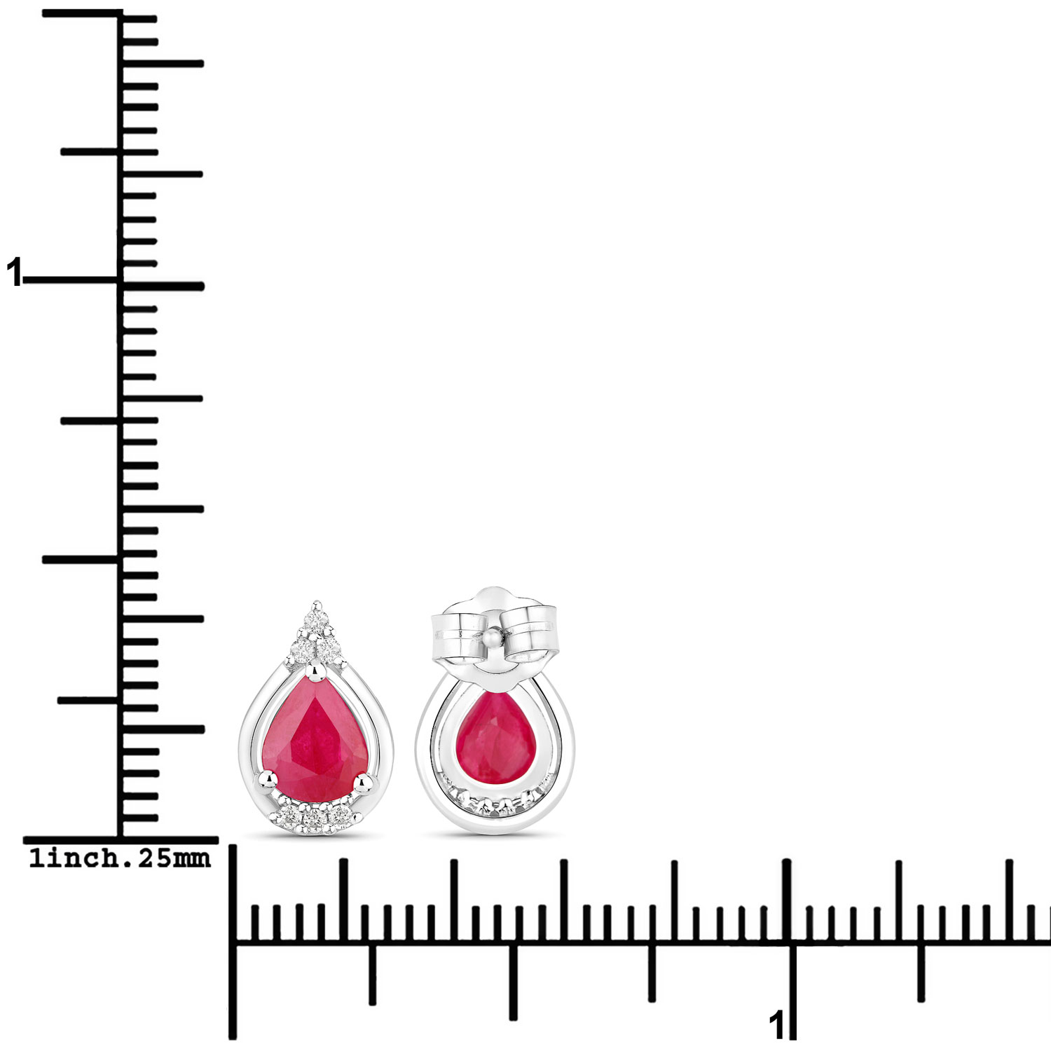 1.36 Carat Genuine Ruby and White Diamond 14K White Gold Earrings