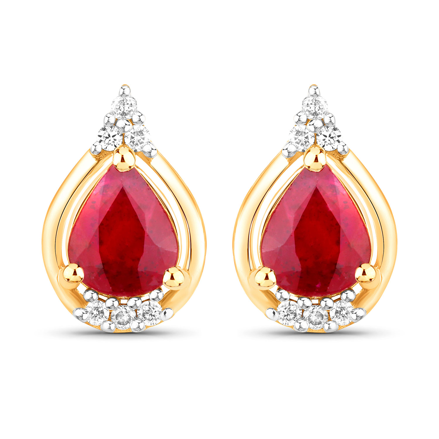 1.36 Carat Genuine Ruby and White Diamond 14K Yellow Gold Earrings