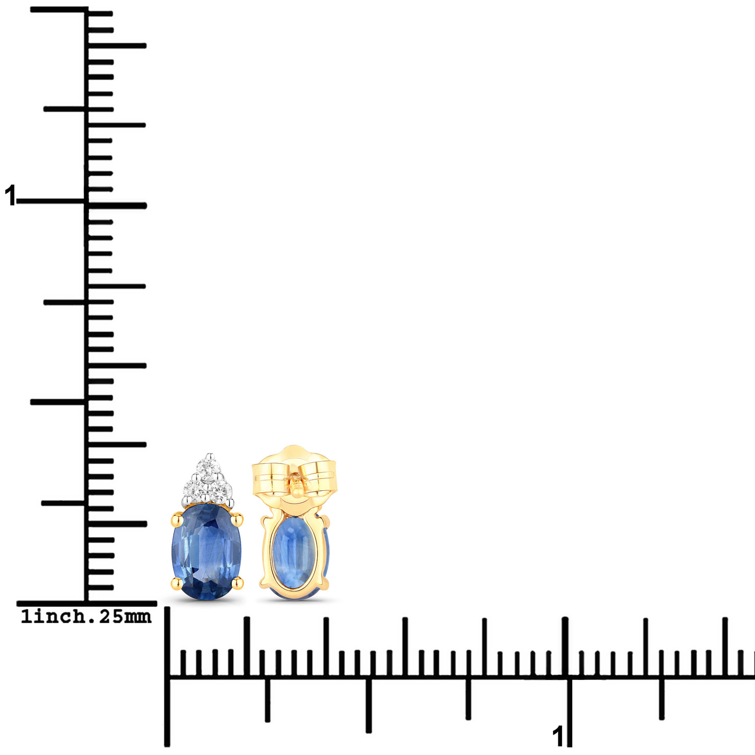 1.52 Carat Genuine Blue Sapphire and White Diamond 14K Yellow Gold Earrings