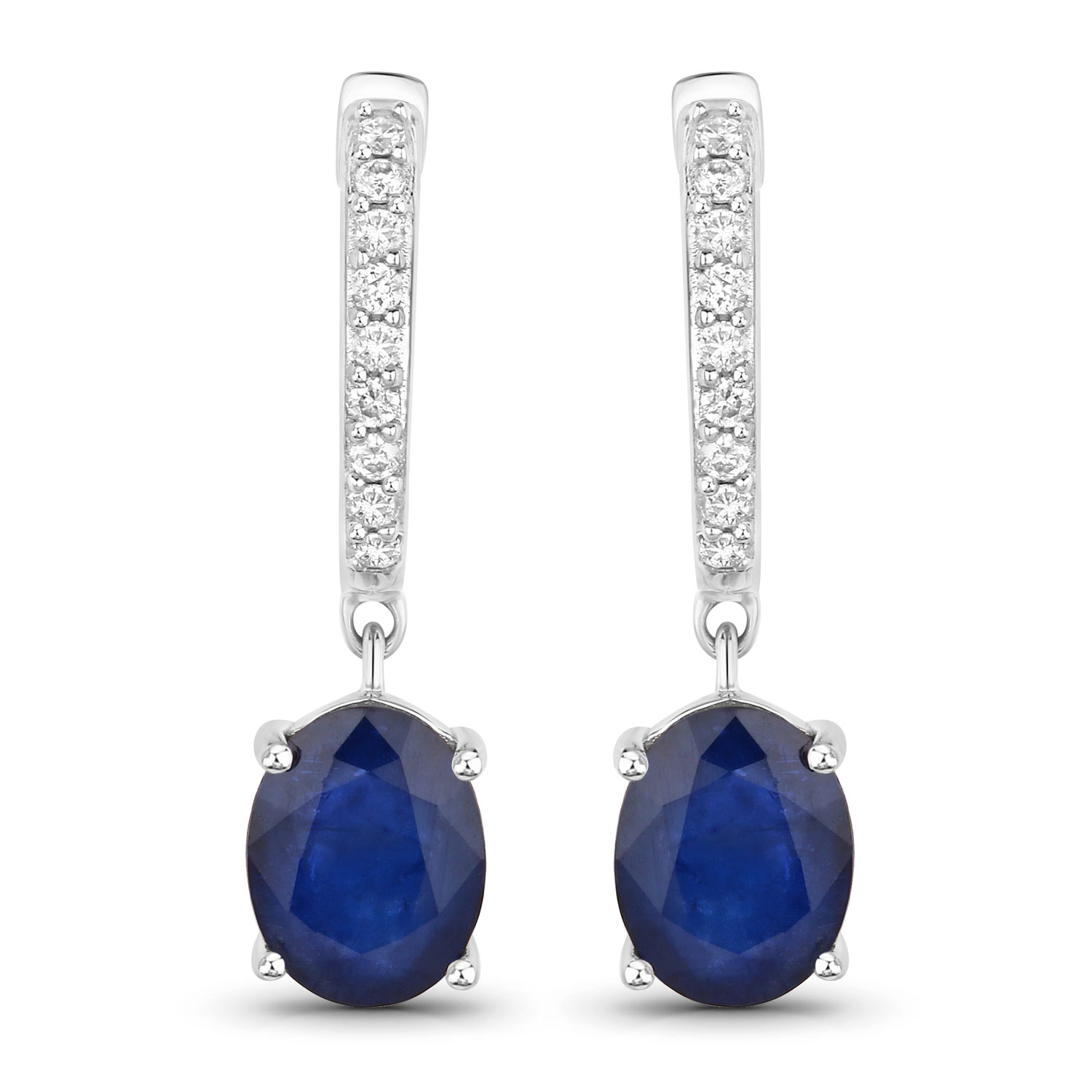 3.24 Carat Genuine Blue Sapphire and White Diamond 14K White Gold Earrings