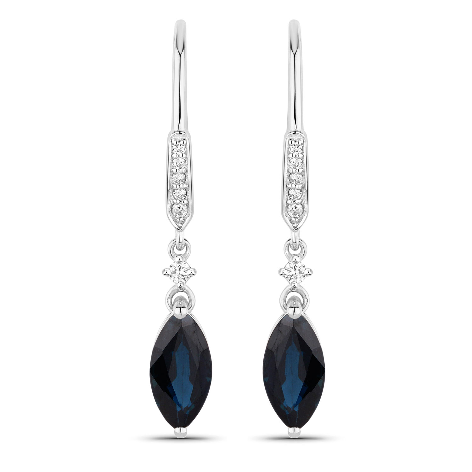 2.73 Carat Genuine Blue Sapphire and White Diamond 14K White Gold Earrings