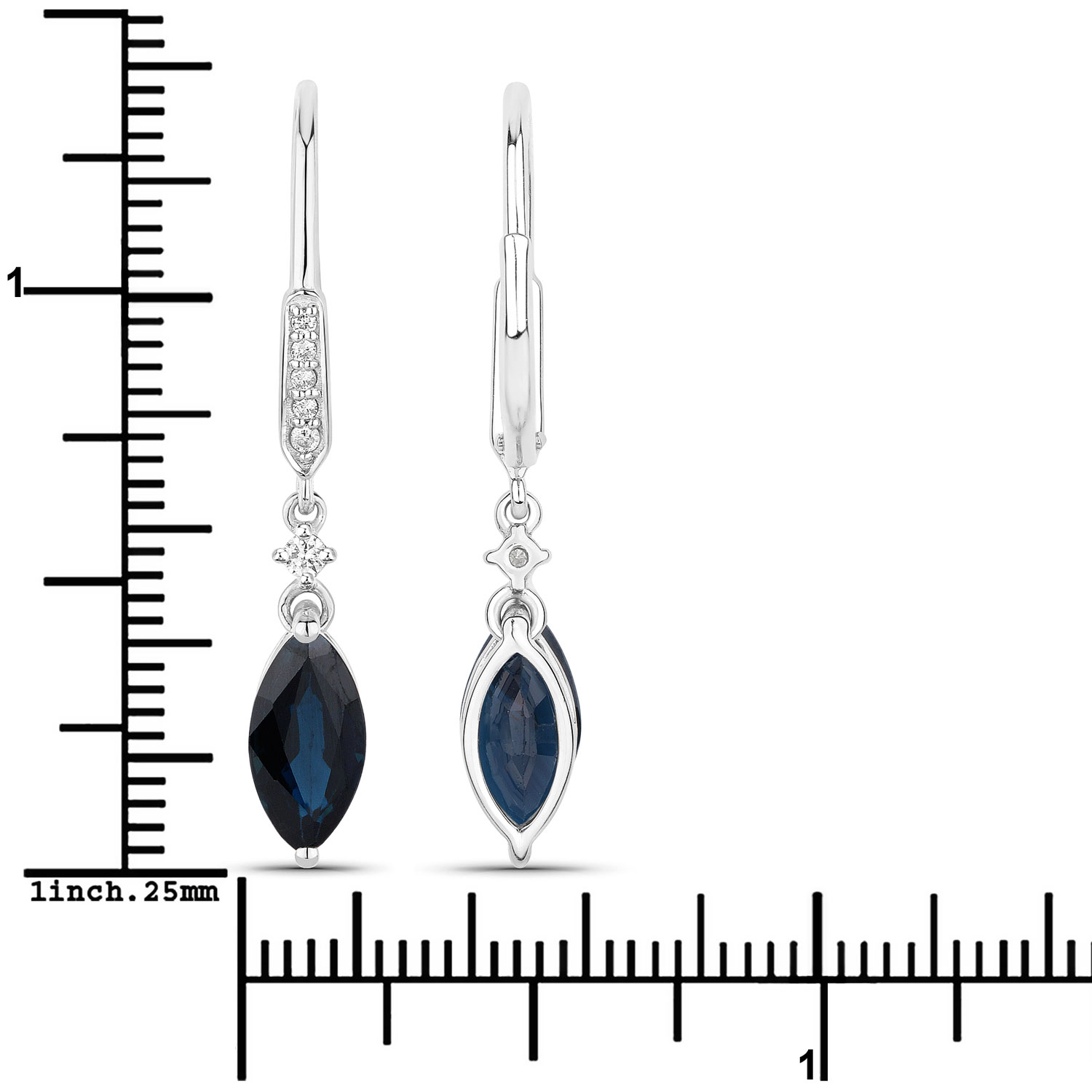 2.73 Carat Genuine Blue Sapphire and White Diamond 14K White Gold Earrings