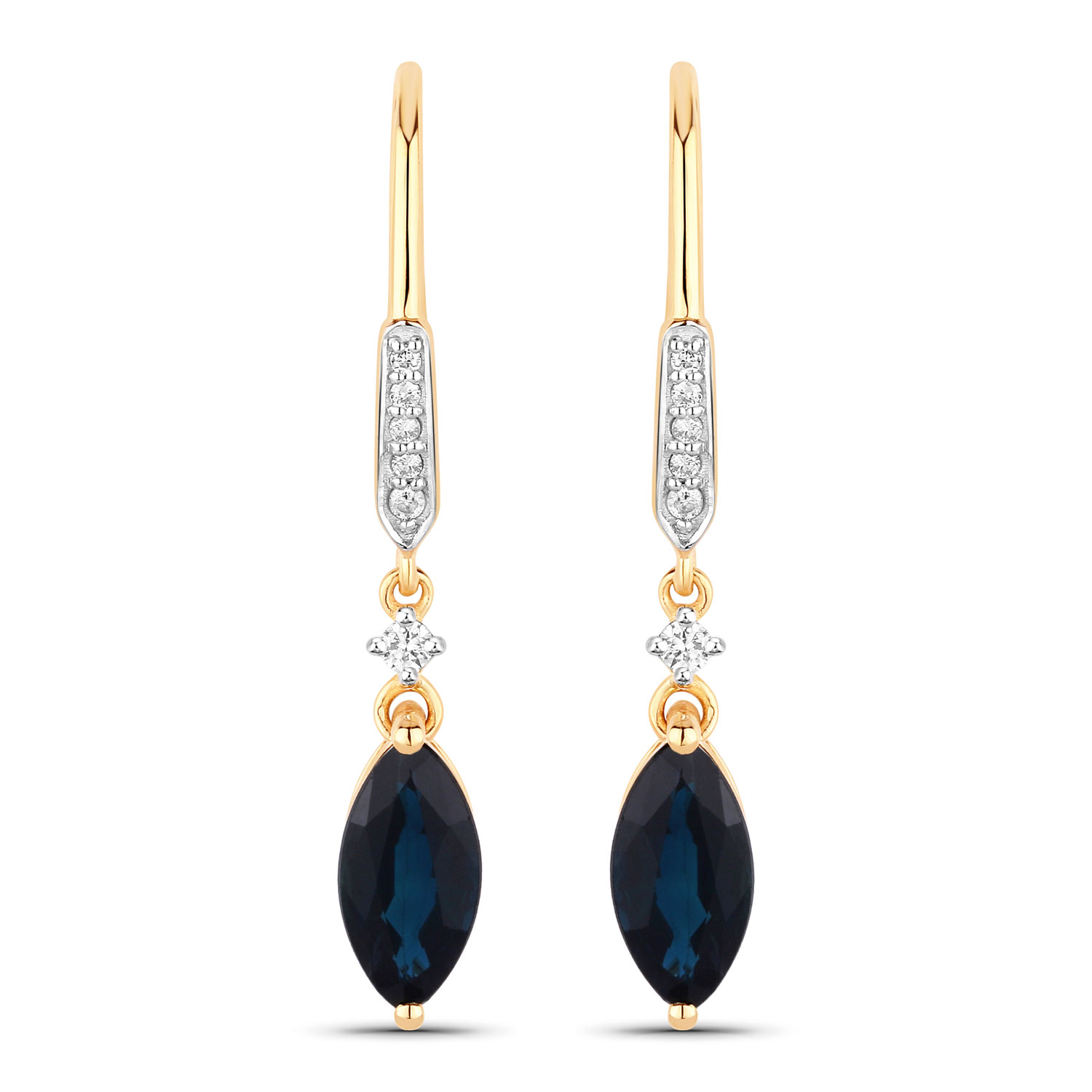 2.73 Carat Genuine Blue Sapphire and White Diamond 14K Yellow Gold Earrings