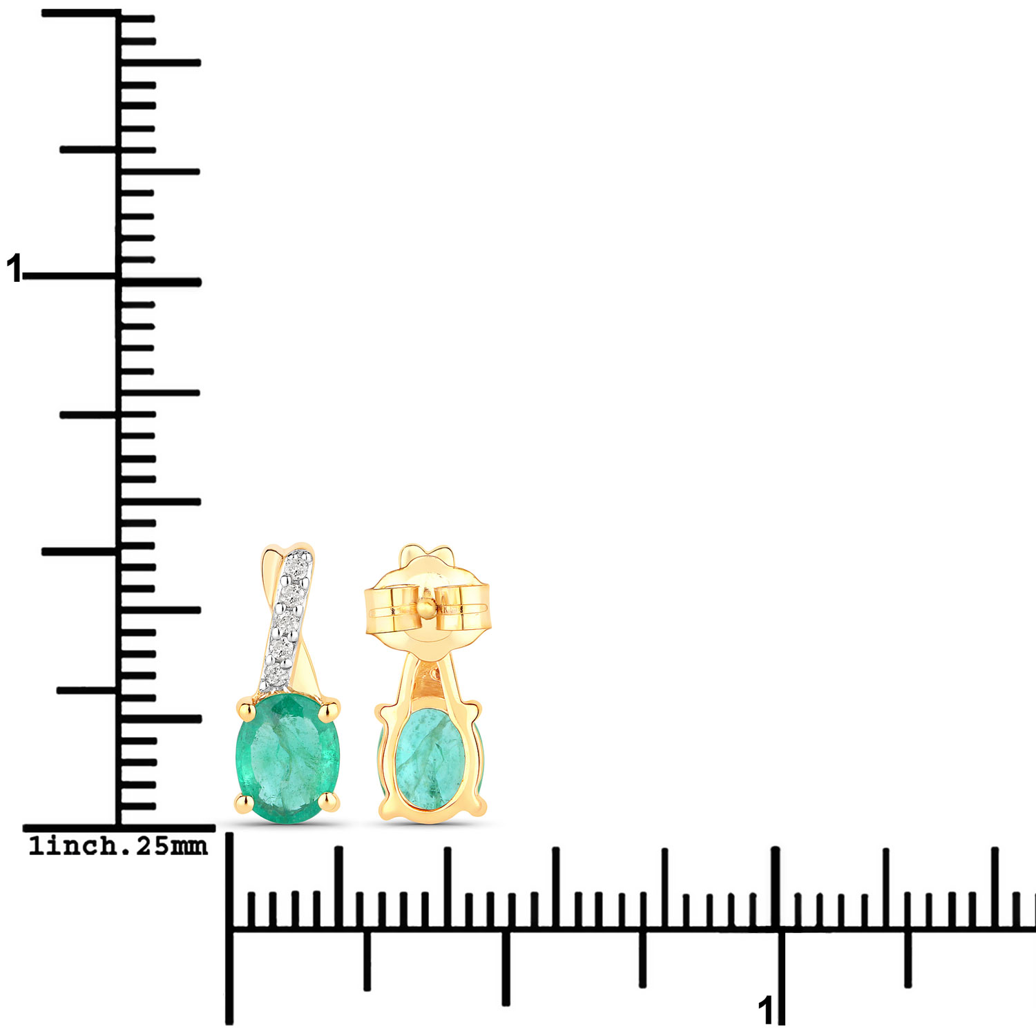 1.27 Carat Genuine Zambian Emerald and White Diamond 14K Yellow Gold Earrings