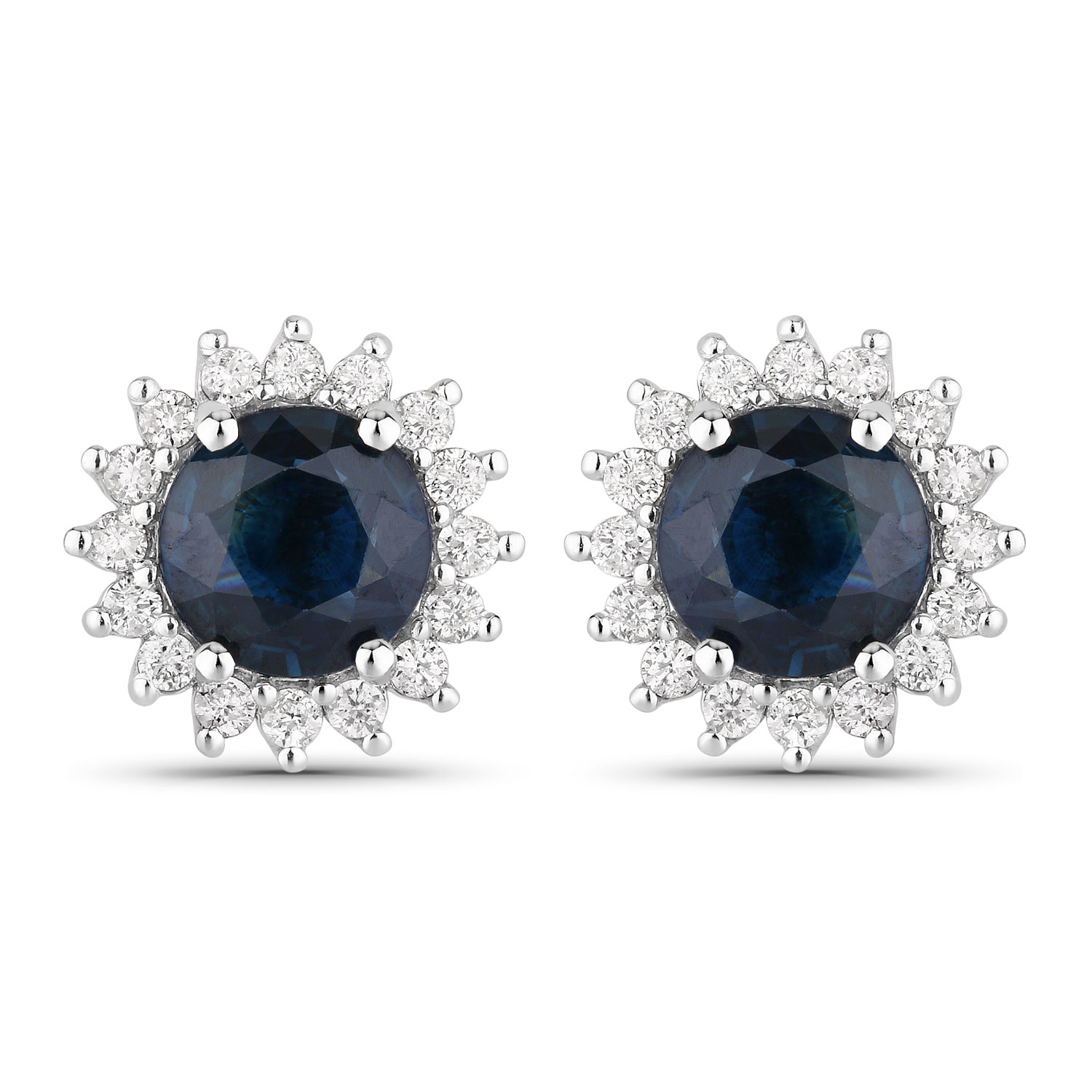 2.38 Carat Genuine Blue Sapphire and White Diamond 14K White Gold Earrings