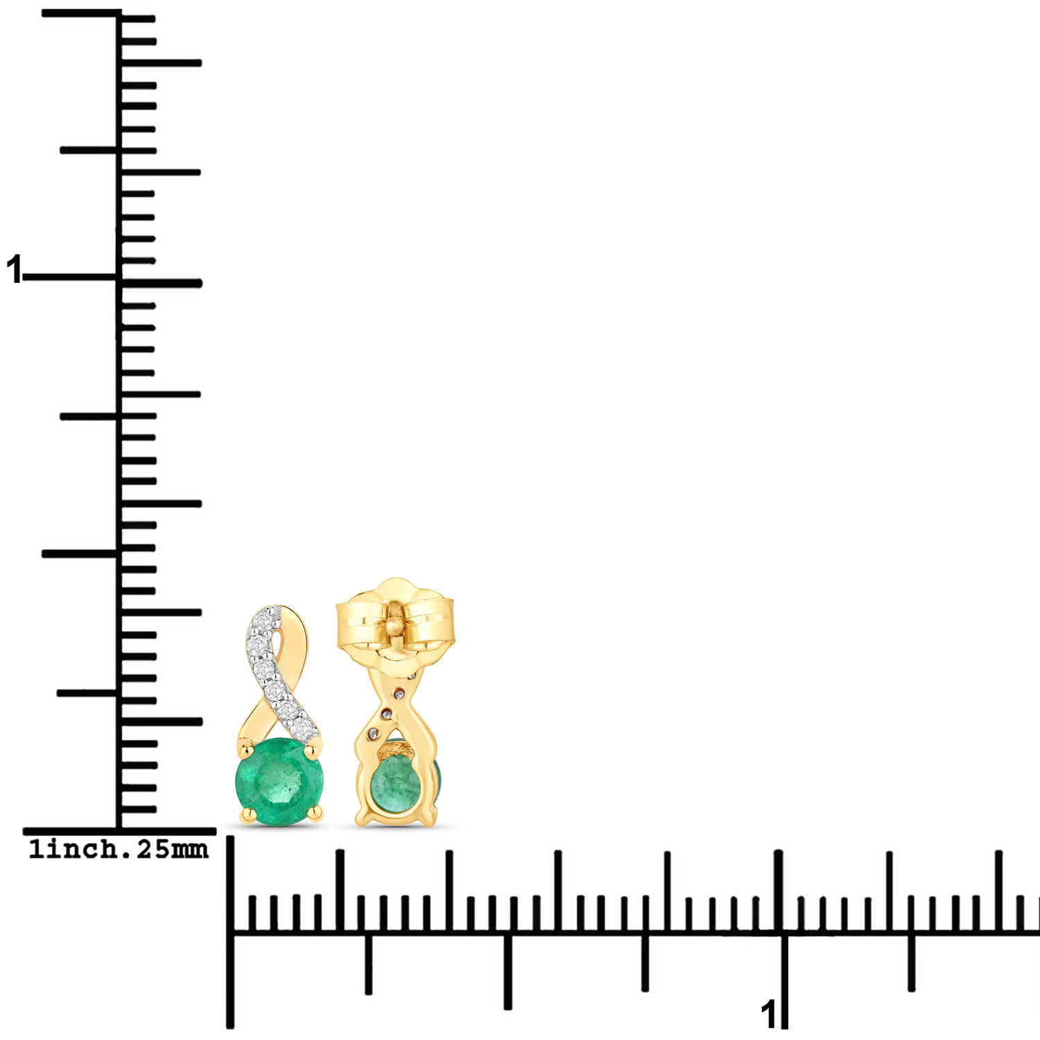 0.52 Carat Genuine Zambian Emerald and White Diamond 14K Yellow Gold Earrings