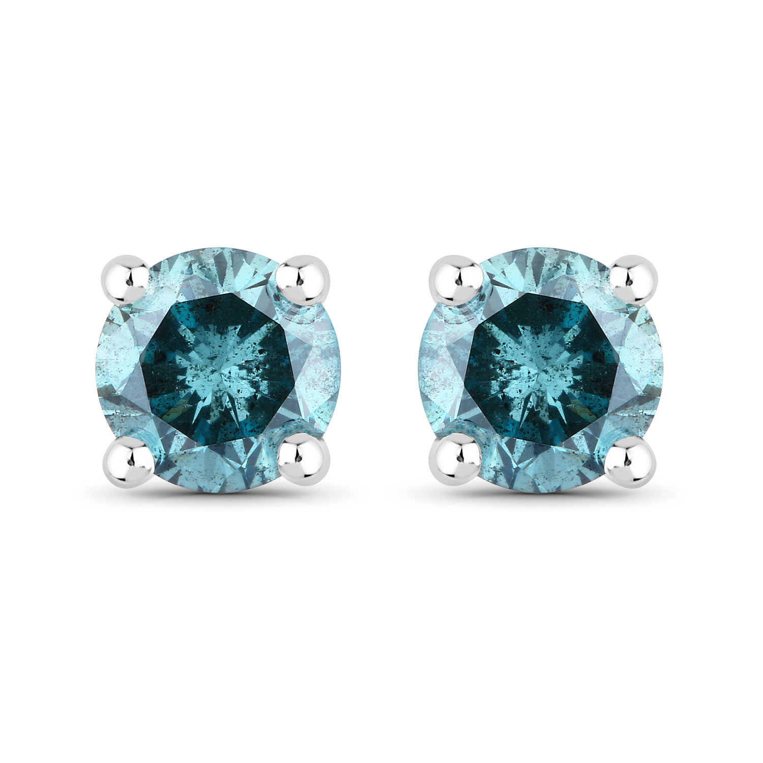 0.61 Carat Genuine Blue Diamond 14K White Gold Earrings