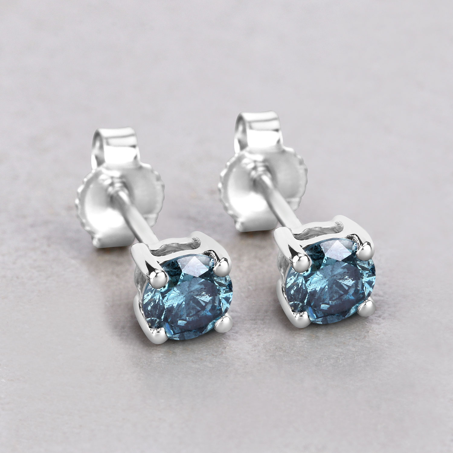0.61 Carat Genuine Blue Diamond 14K White Gold Earrings