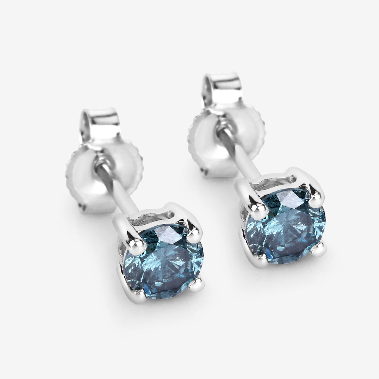 0.61 Carat Genuine Blue Diamond 14K White Gold Earrings