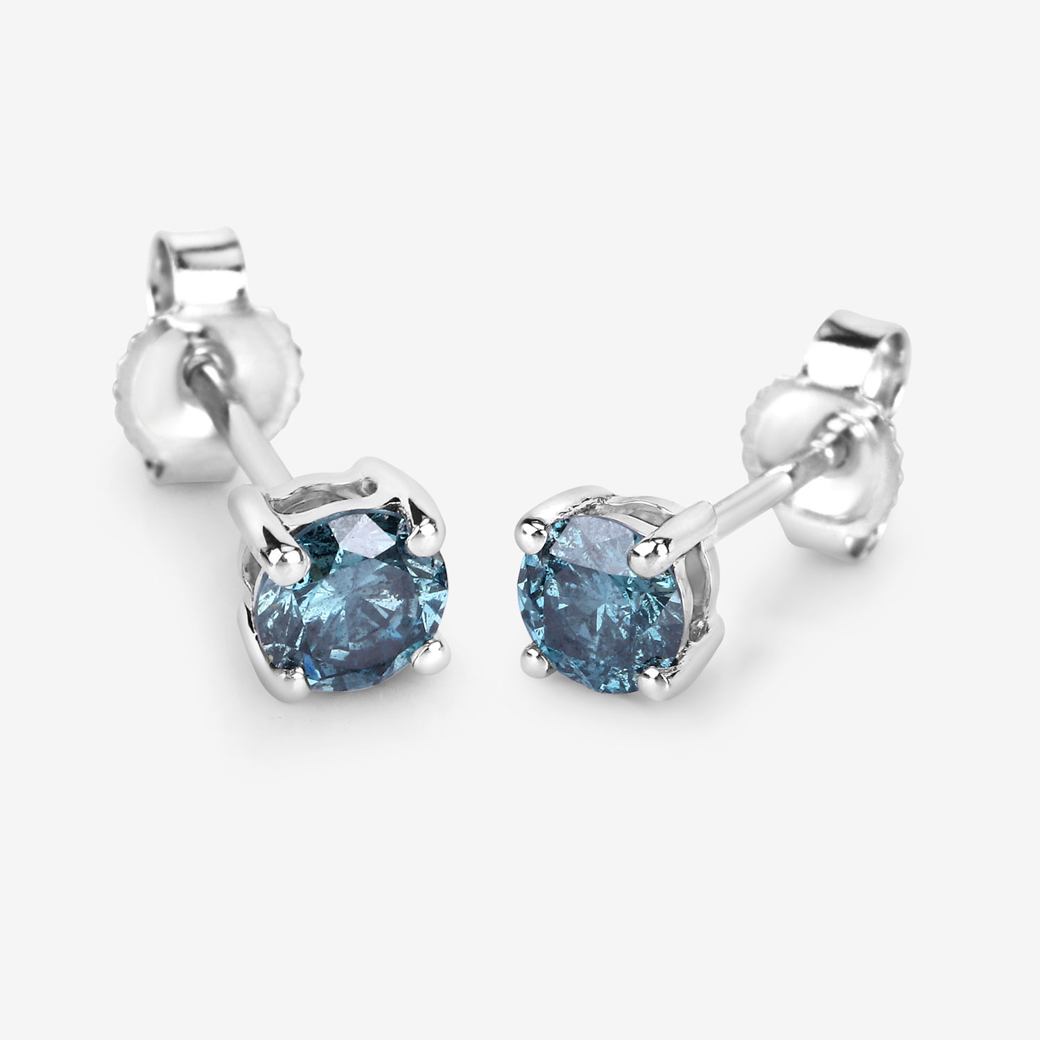 0.61 Carat Genuine Blue Diamond 14K White Gold Earrings